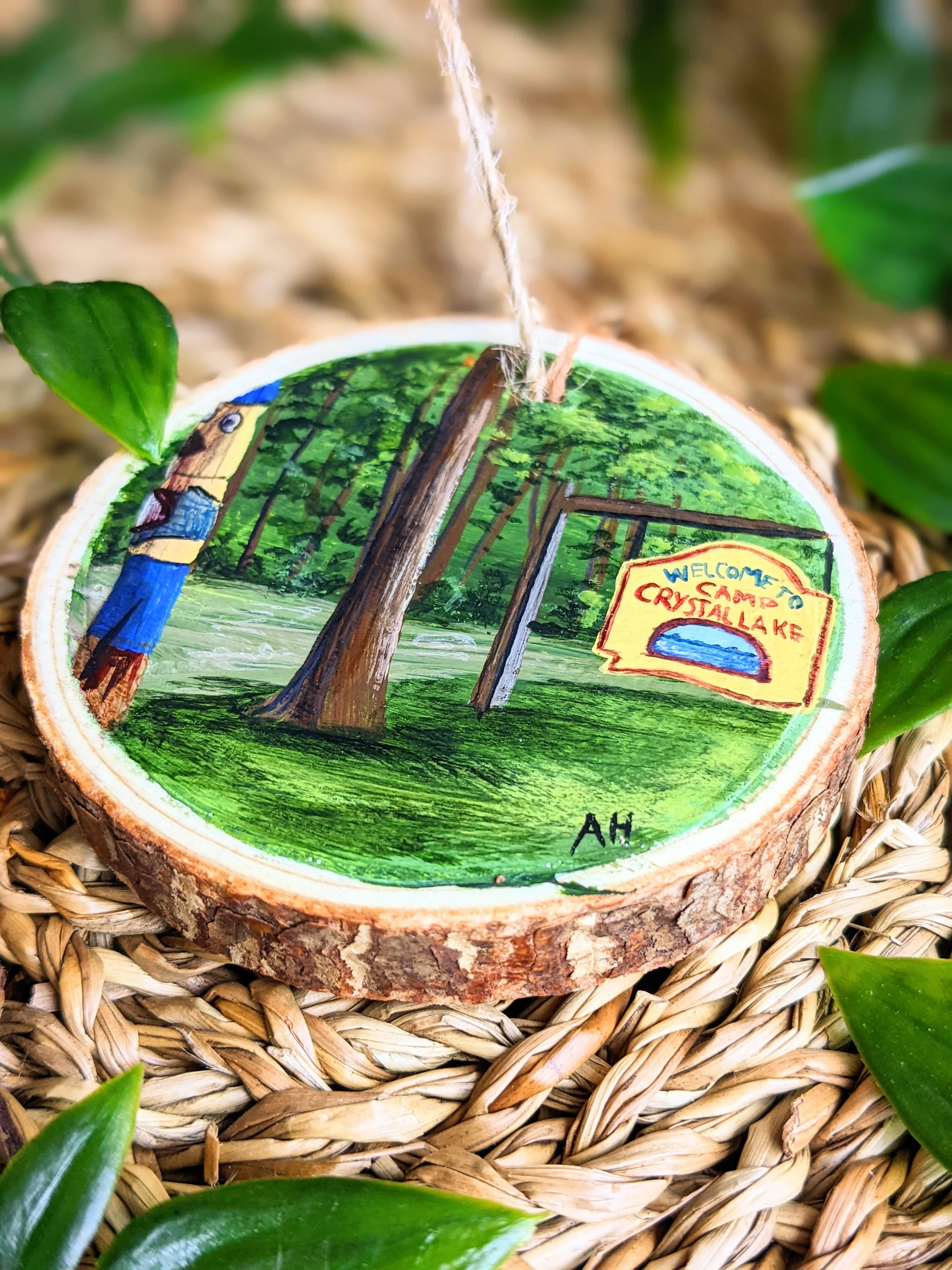Custom hand-painted Christmas ornament featuring a horror movie scene (2022)