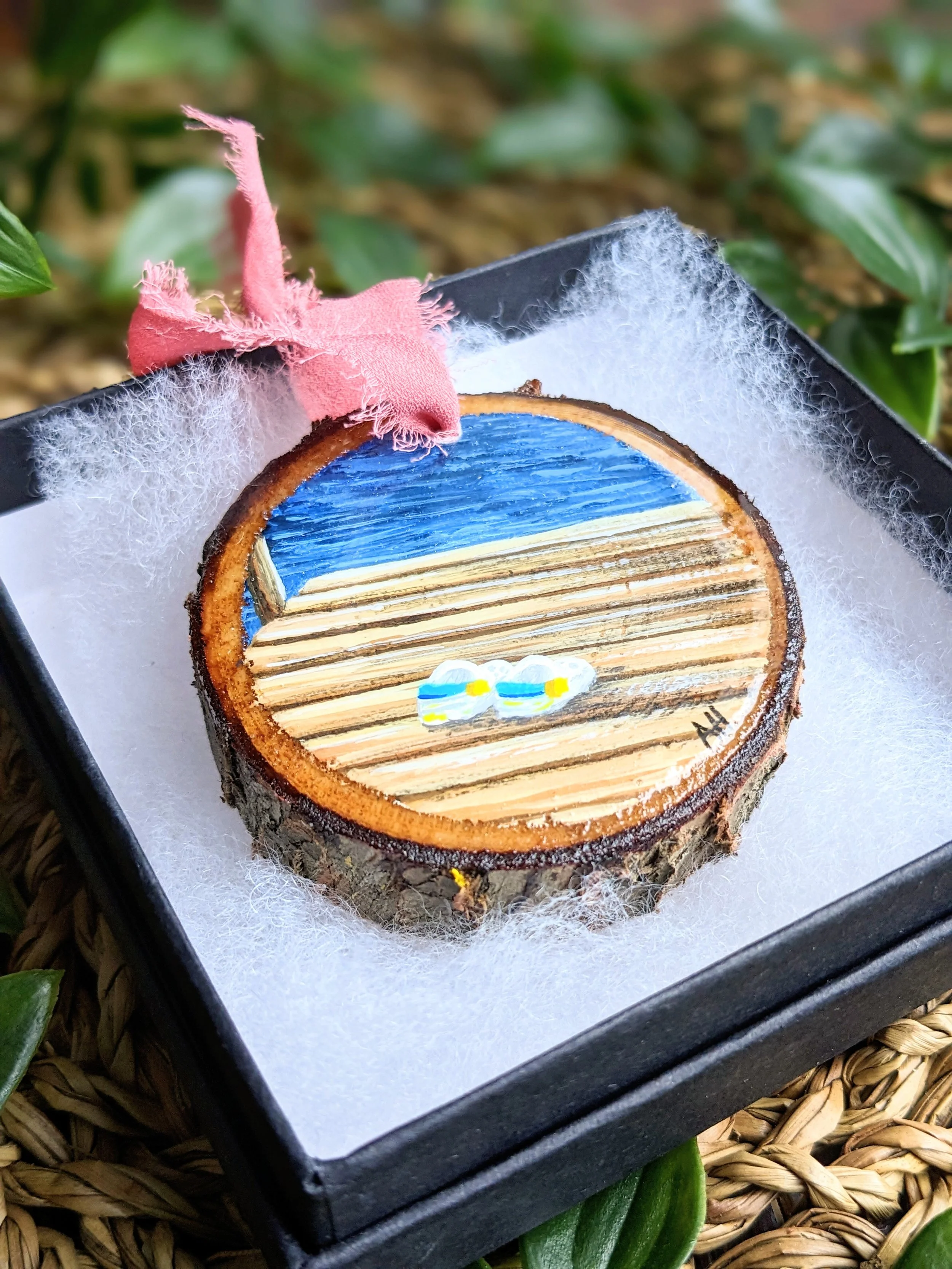 Custom hand-painted Christmas Ornament of a dock (2022)