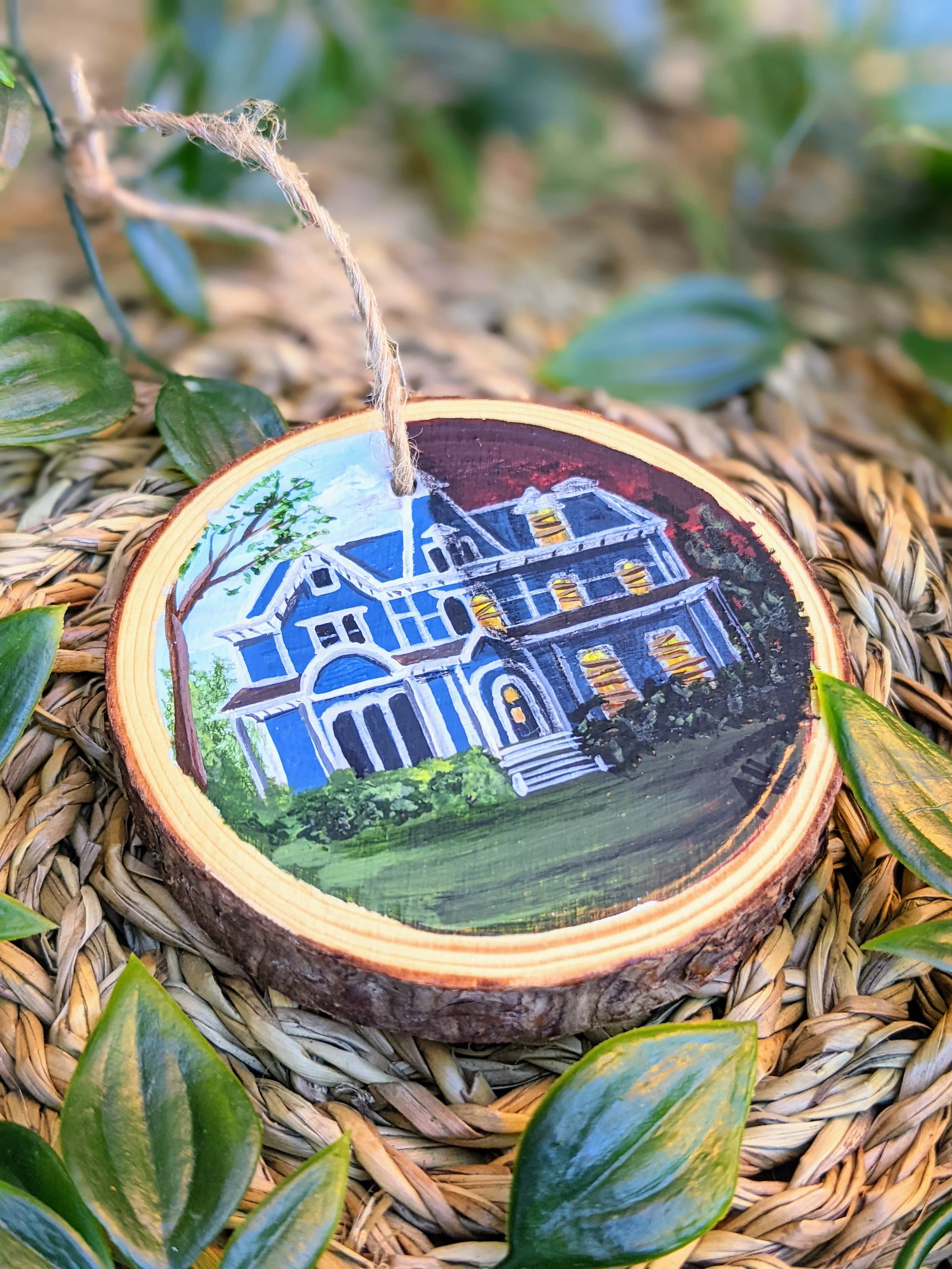 Custom hand-painted Christmas ornament featuring a house from a popular TV series (2022)