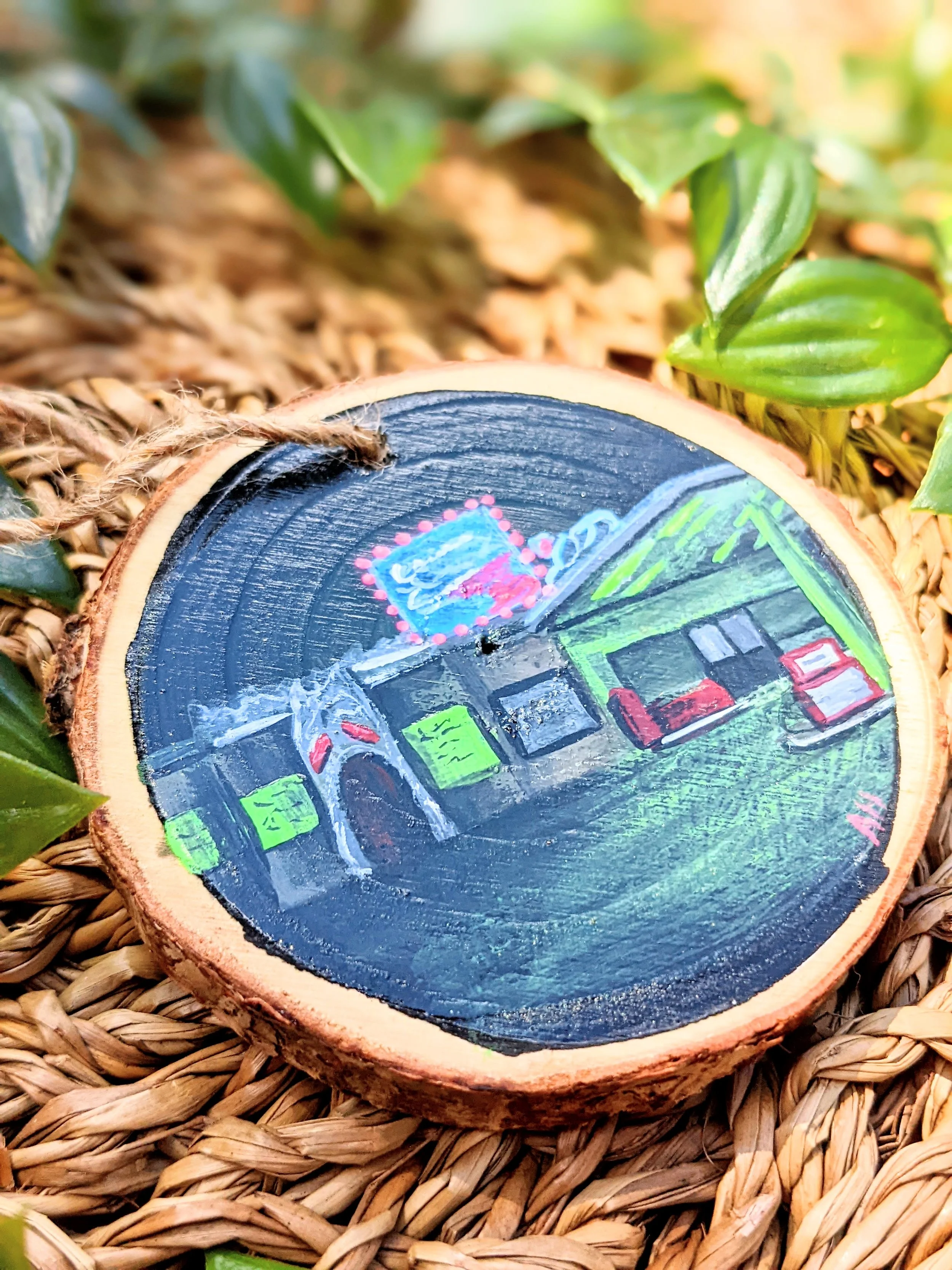 Custom hand-painted Christmas ornament featuring a horror movie house (2022)