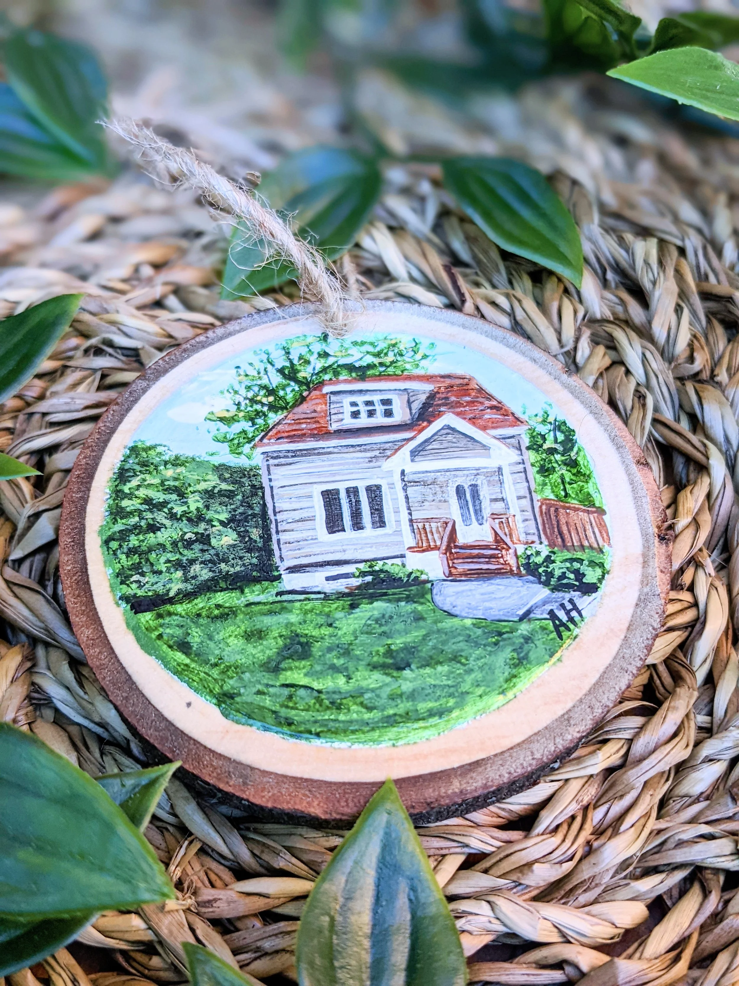 Custom hand-painted Christmas ornament featuring a house (2022)