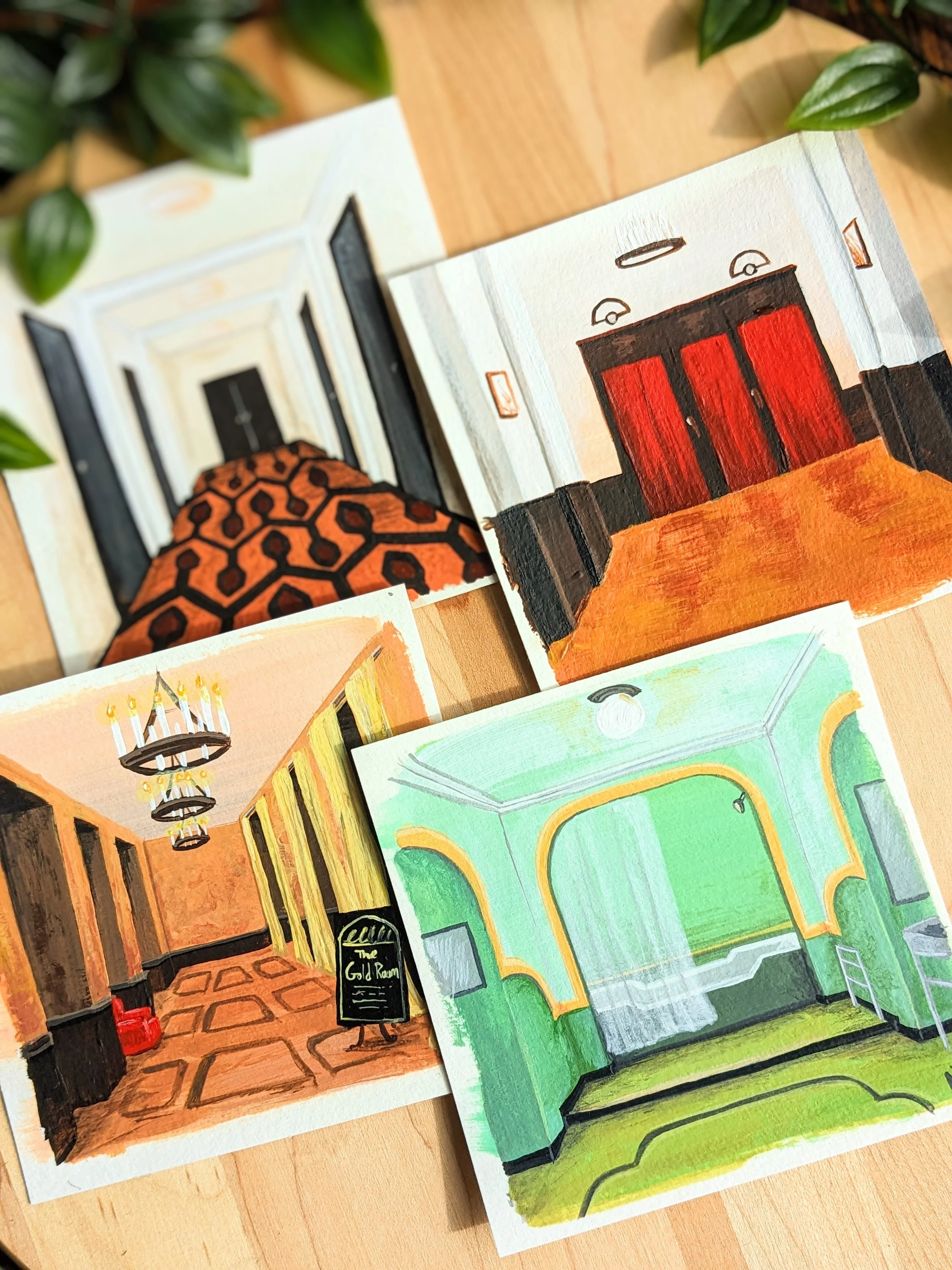 Custom 4x4 inch acrylic paintings of horror movie scenes (2022)