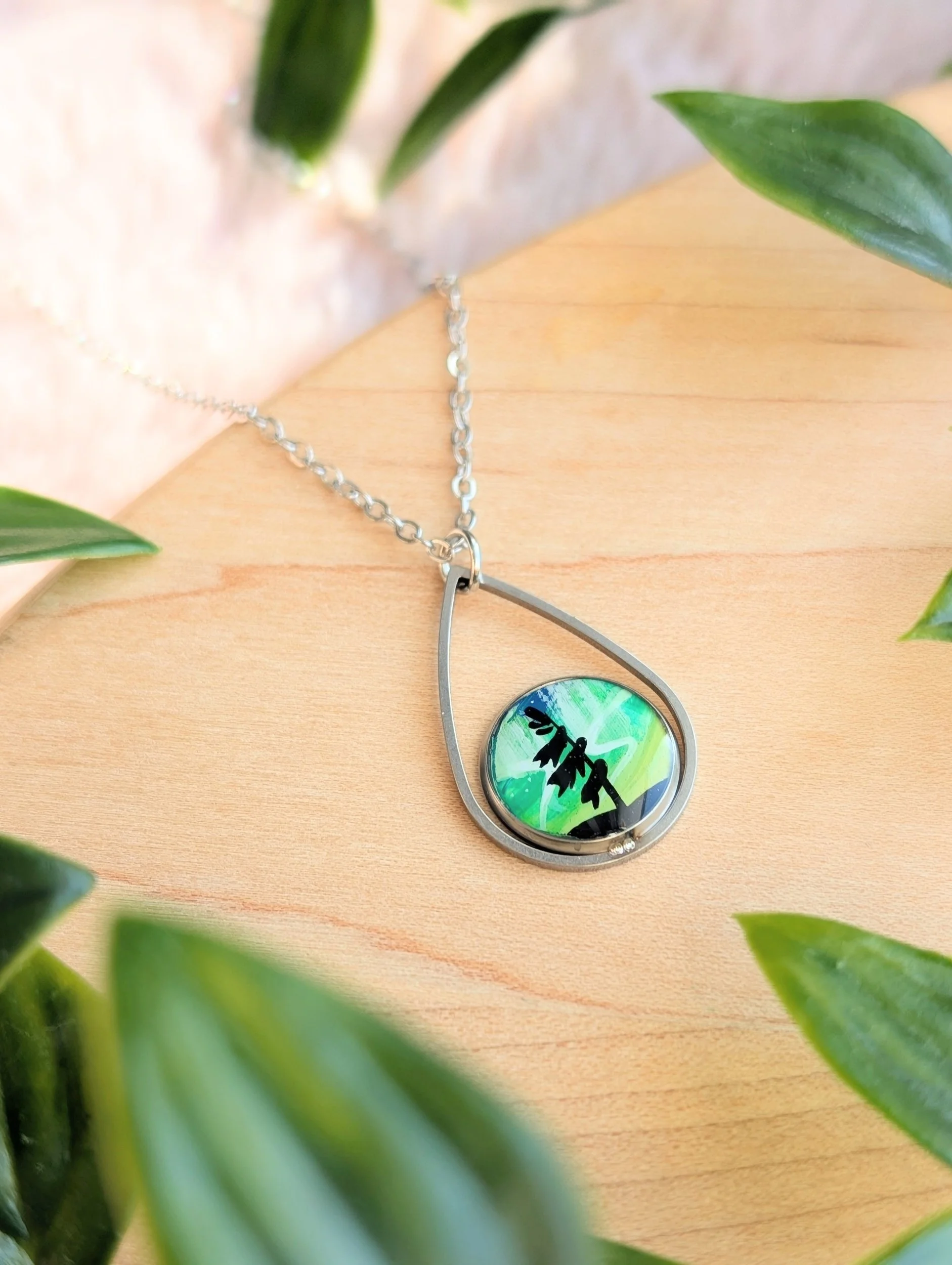 Hand-painted Northern Lights Necklace - Large Teardrop