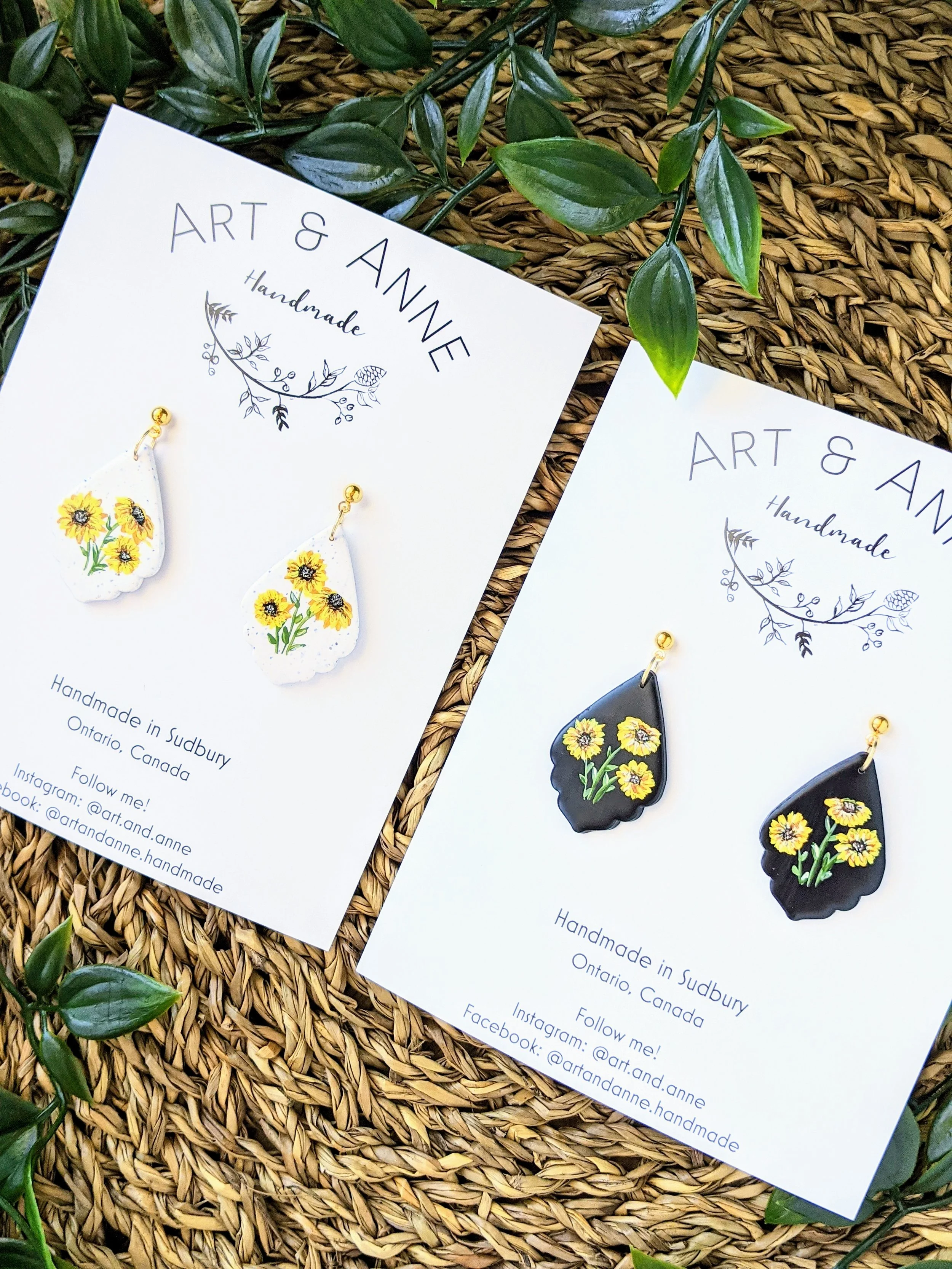 Custom hand-painted sunflower earrings (2021)