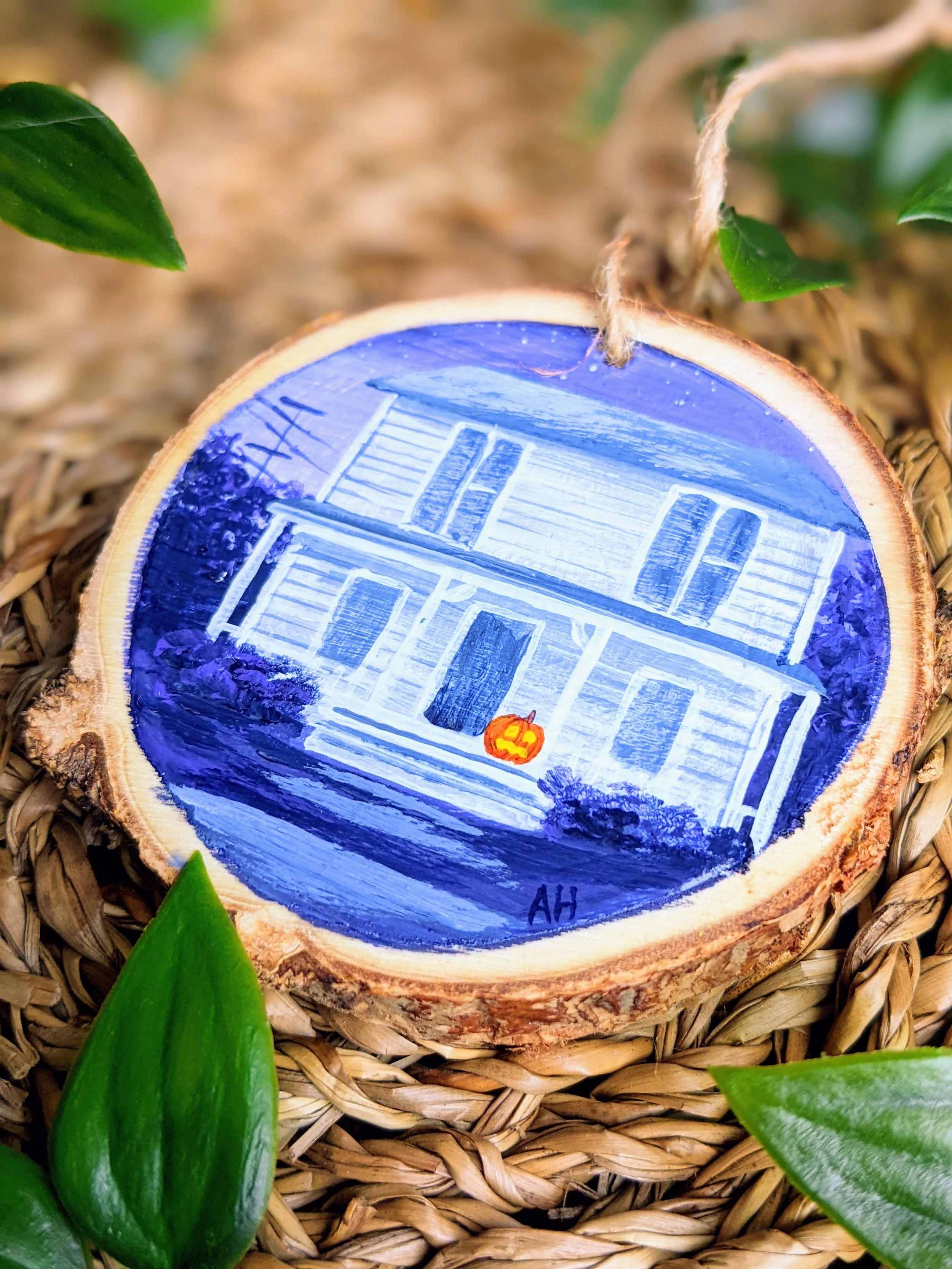 Custom hand-painted Christmas ornament featuring a horror movie scene (2022)