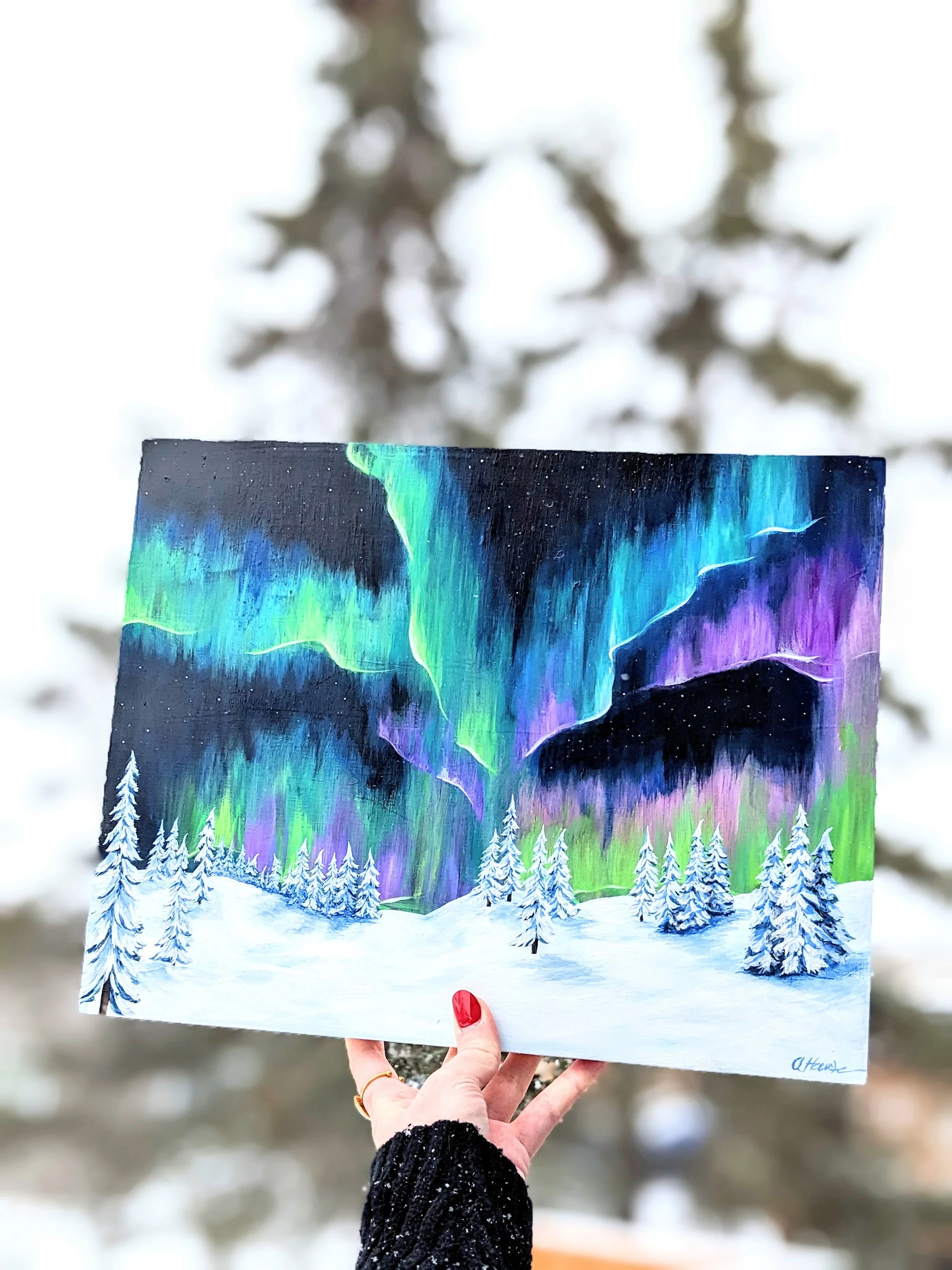 Custom 11x14 inch acrylic northern lights painting (2023)