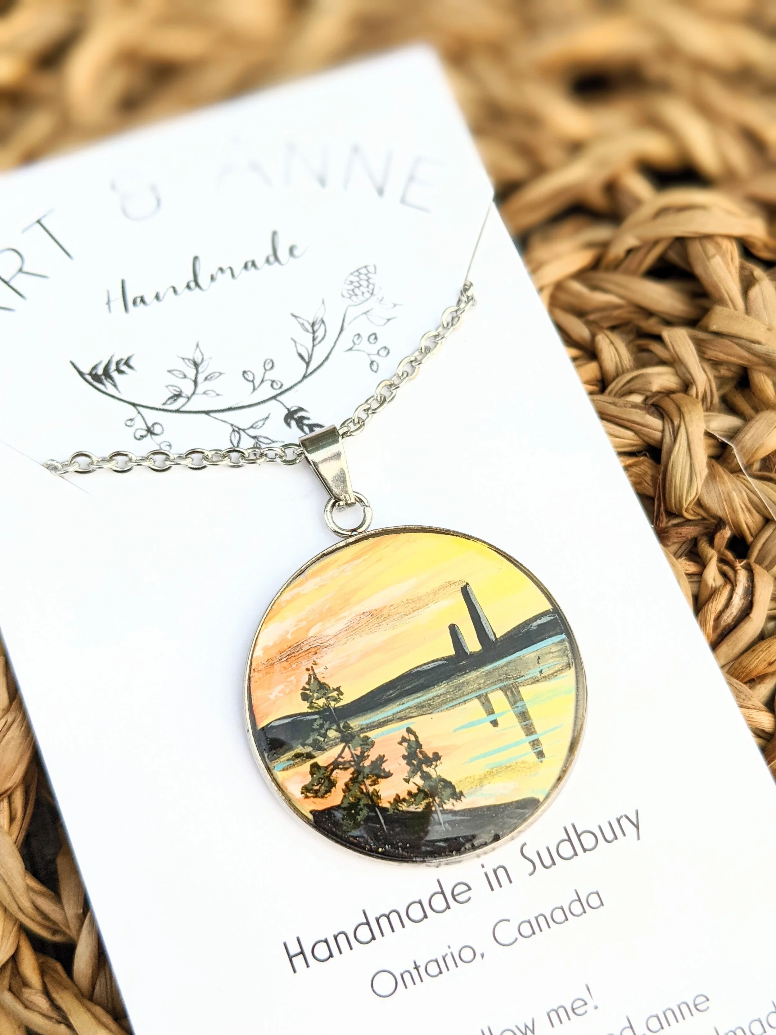 Custom hand-painted Sudbury Ontario necklace (2022)