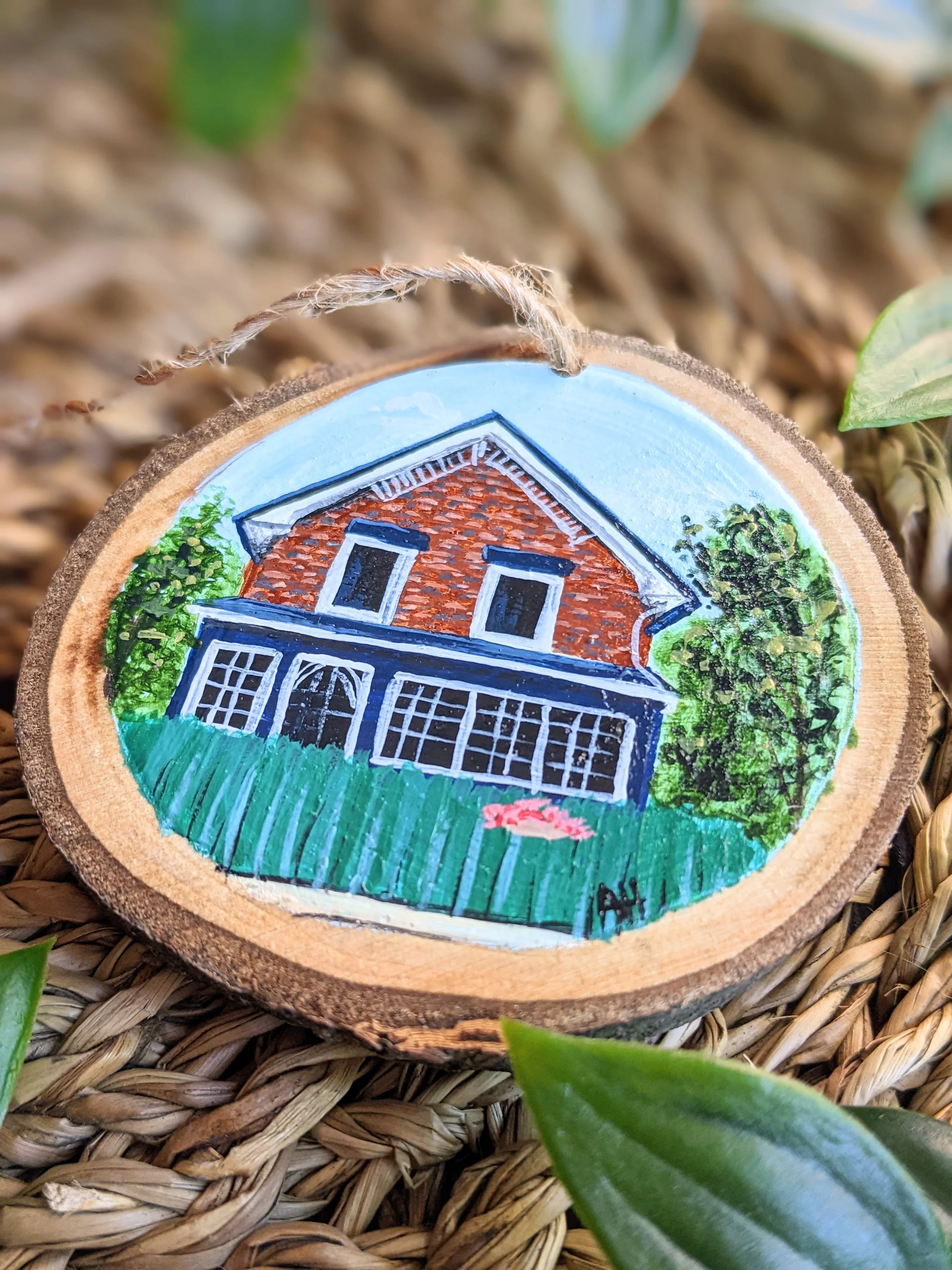 Custom hand-painted Christmas ornament featuring a house (2022)