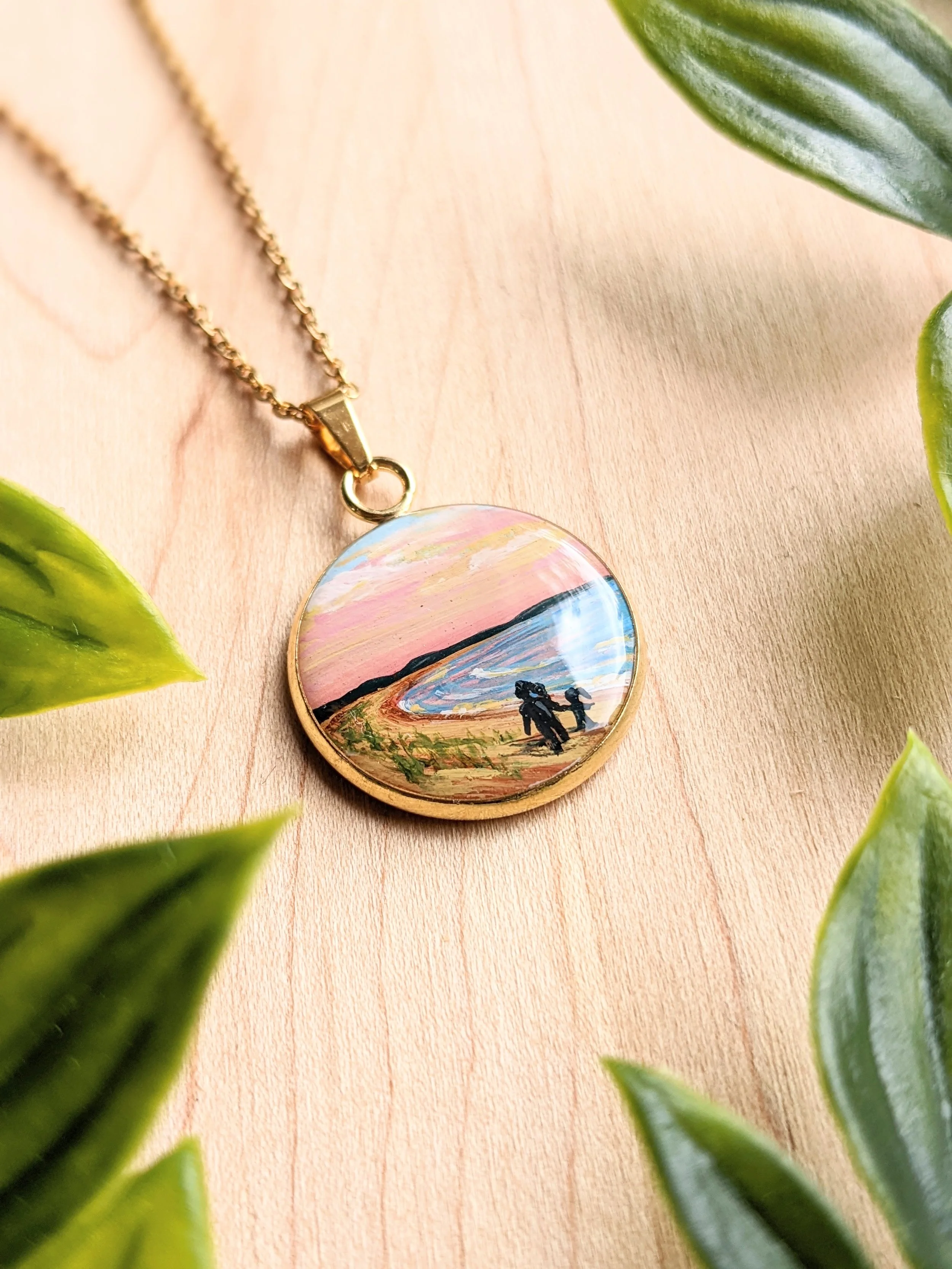 Custom hand-painted necklace featuring Providence Bay, Manitoulin Island (2022)