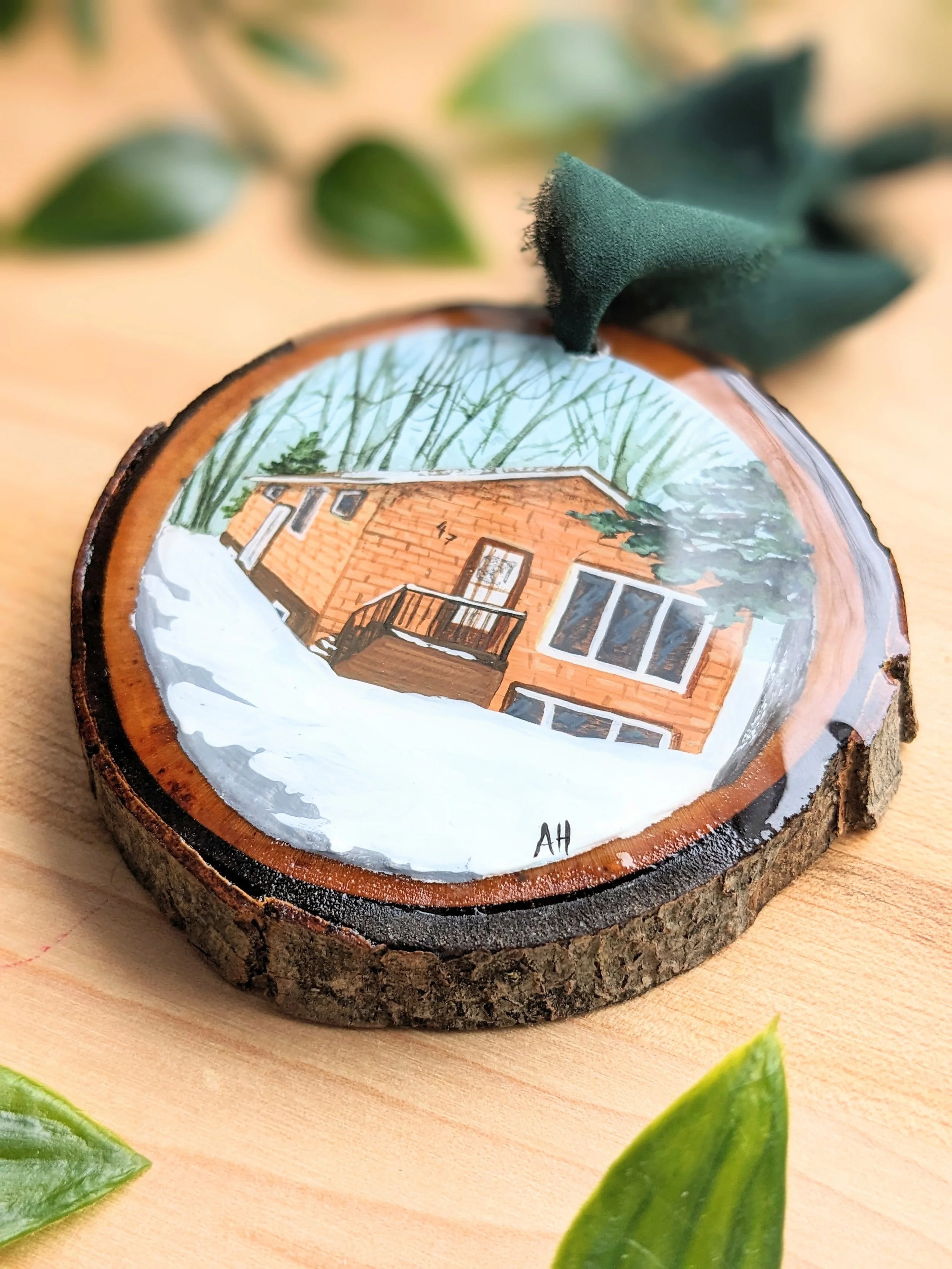 Custom hand-painted Christmas ornament featuring a house (2024)