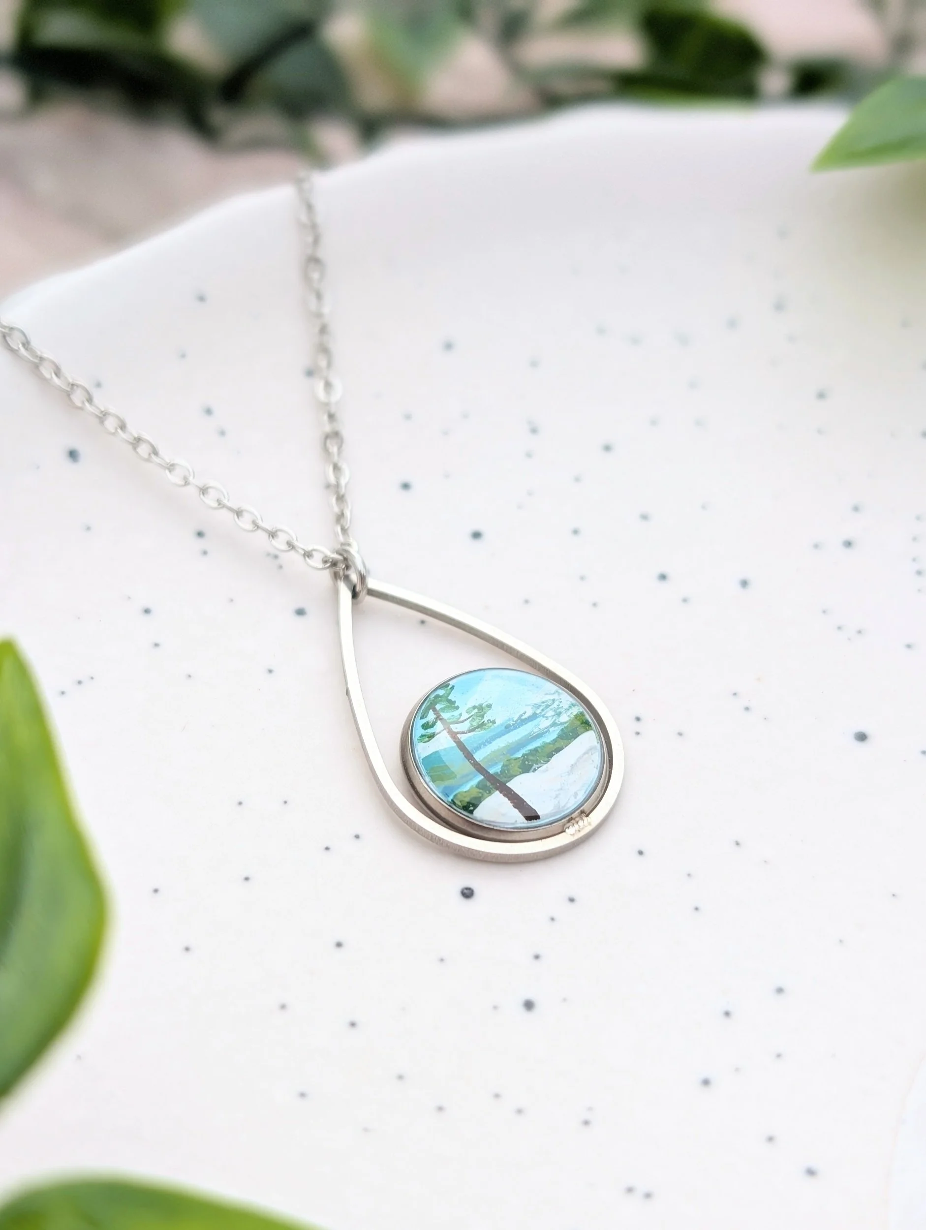 Hand-painted Killarney Necklace, The Crack - Large Teardrop