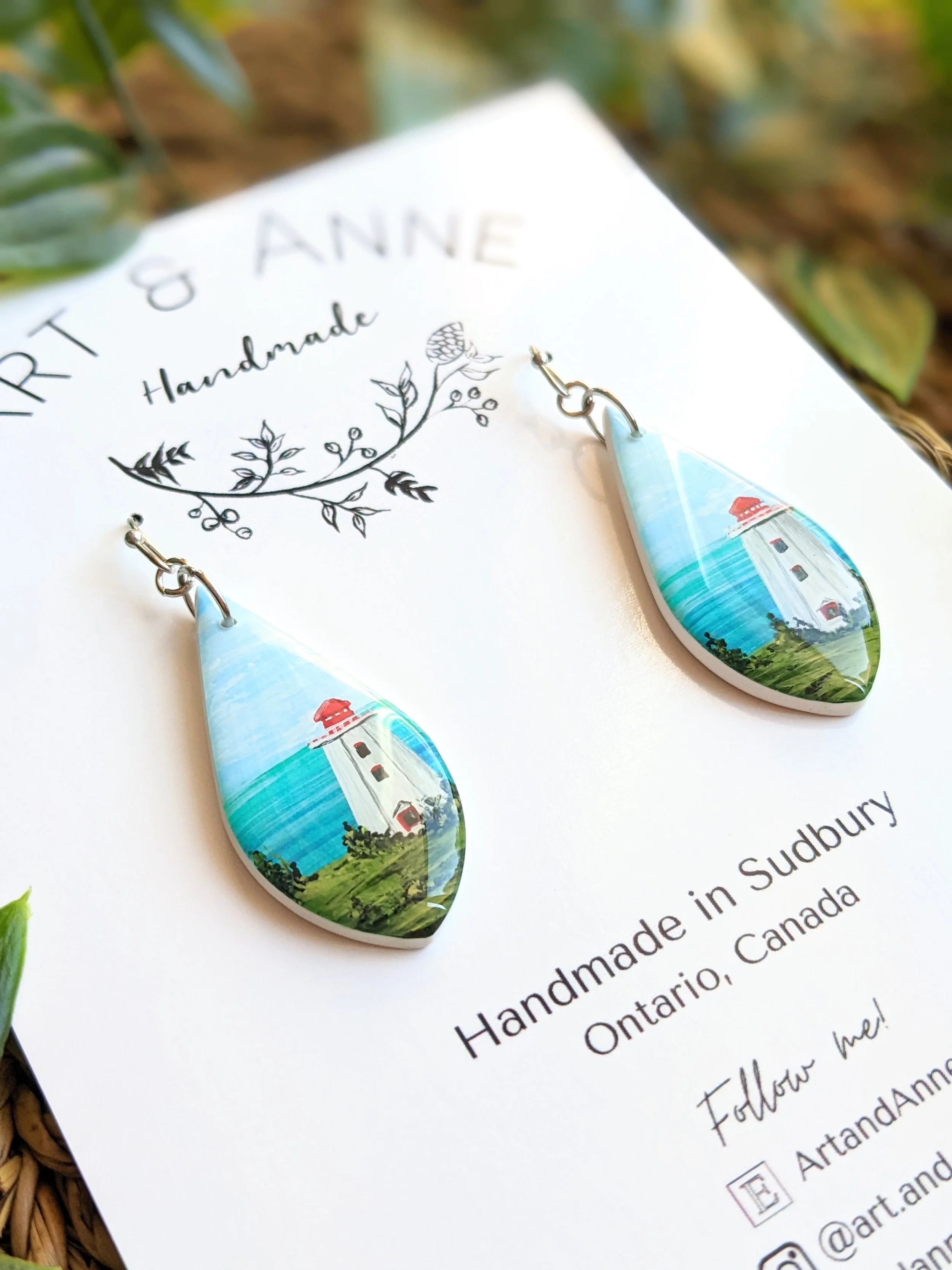 Custom hand-painted lighthouse earrings (2022)