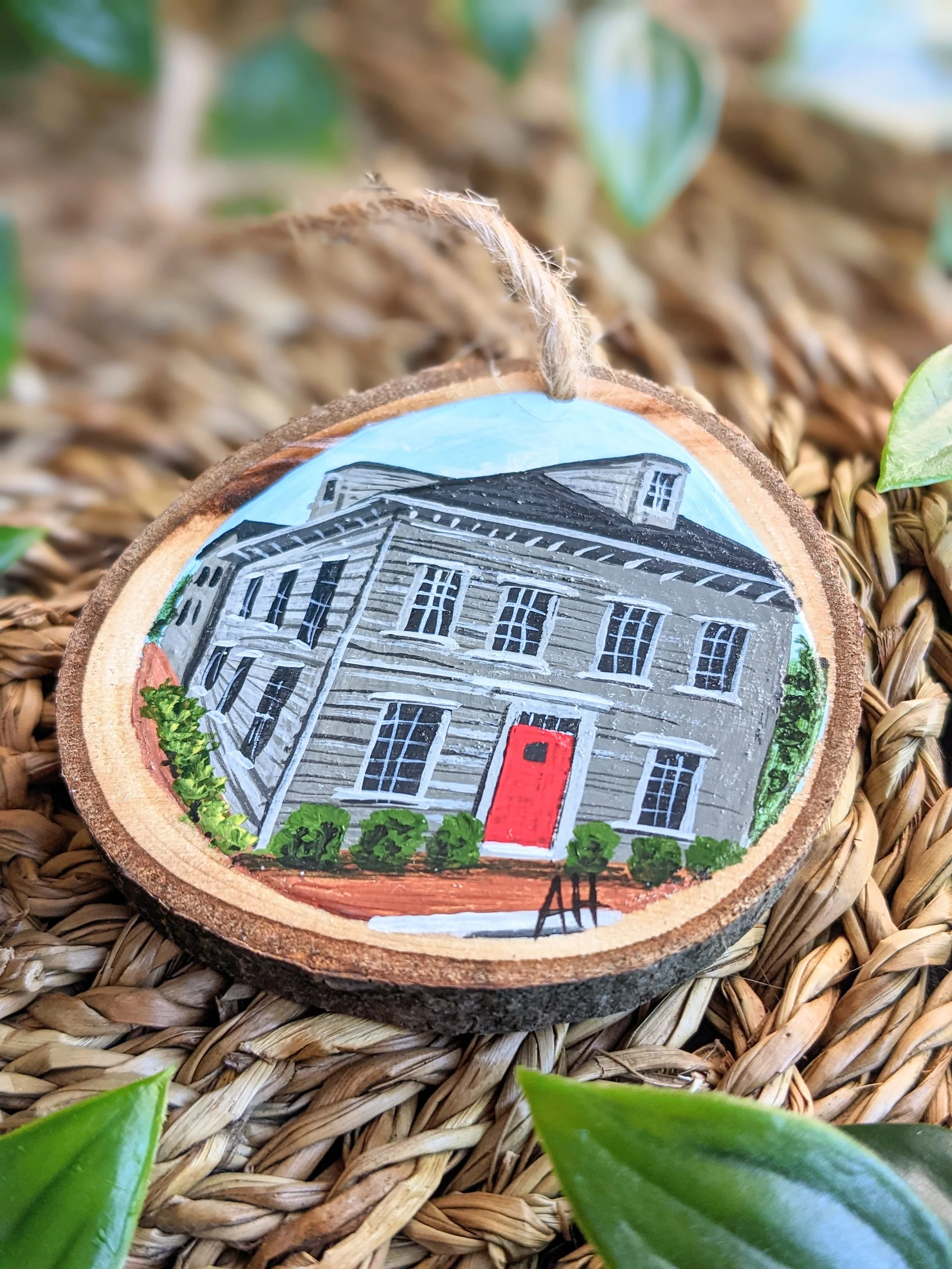 Custom hand-painted Christmas ornament featuring a house (2022)