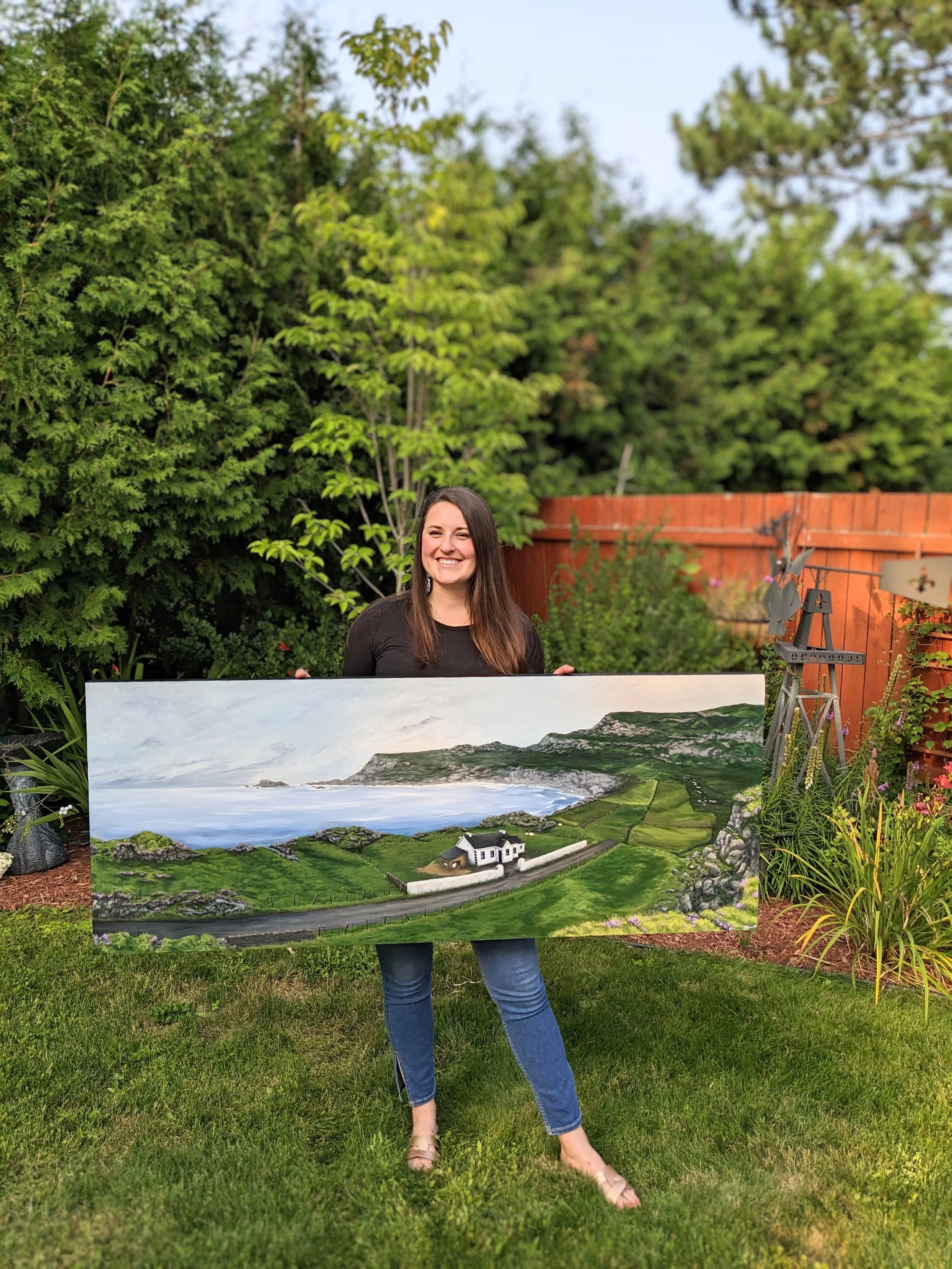 Custom acrylic landscape painting, "Emerald Isle" (2023)