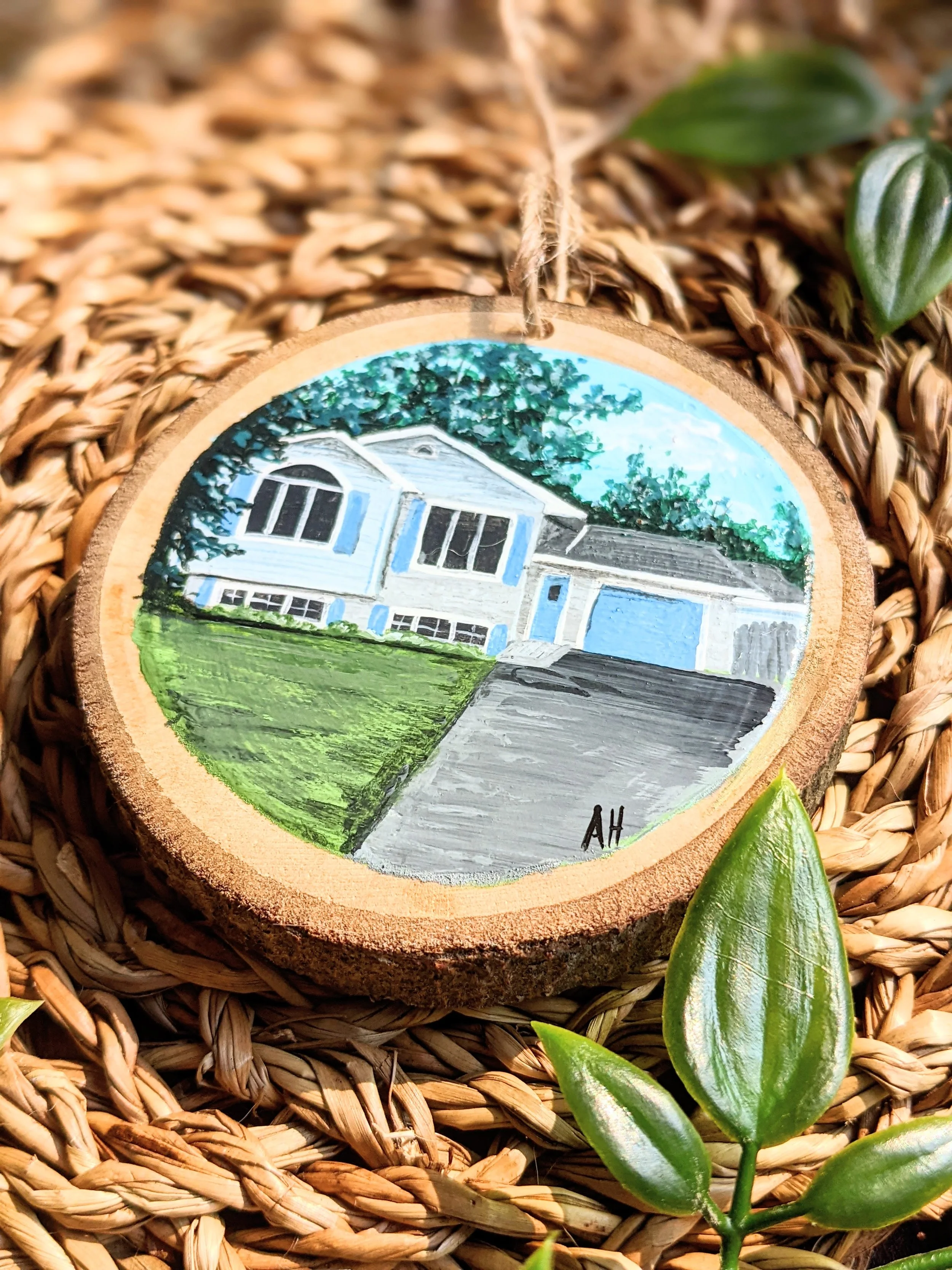 Custom hand-painted Christmas ornament featuring a house (2022)