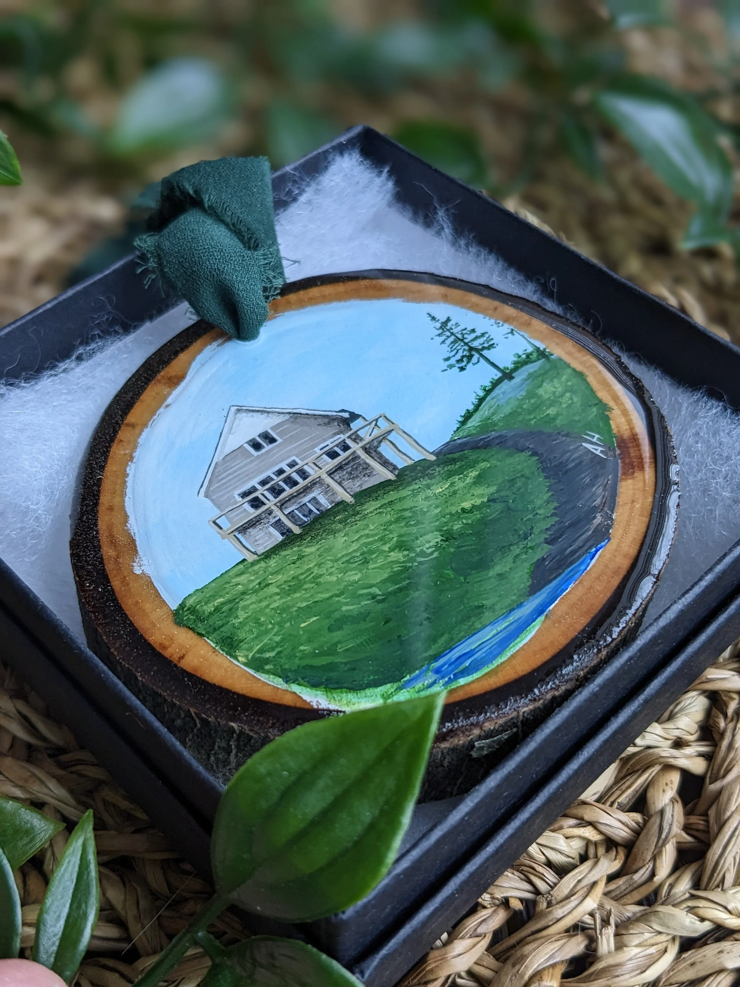 Custom hand-painted Christmas Ornament featuring a house (2023)