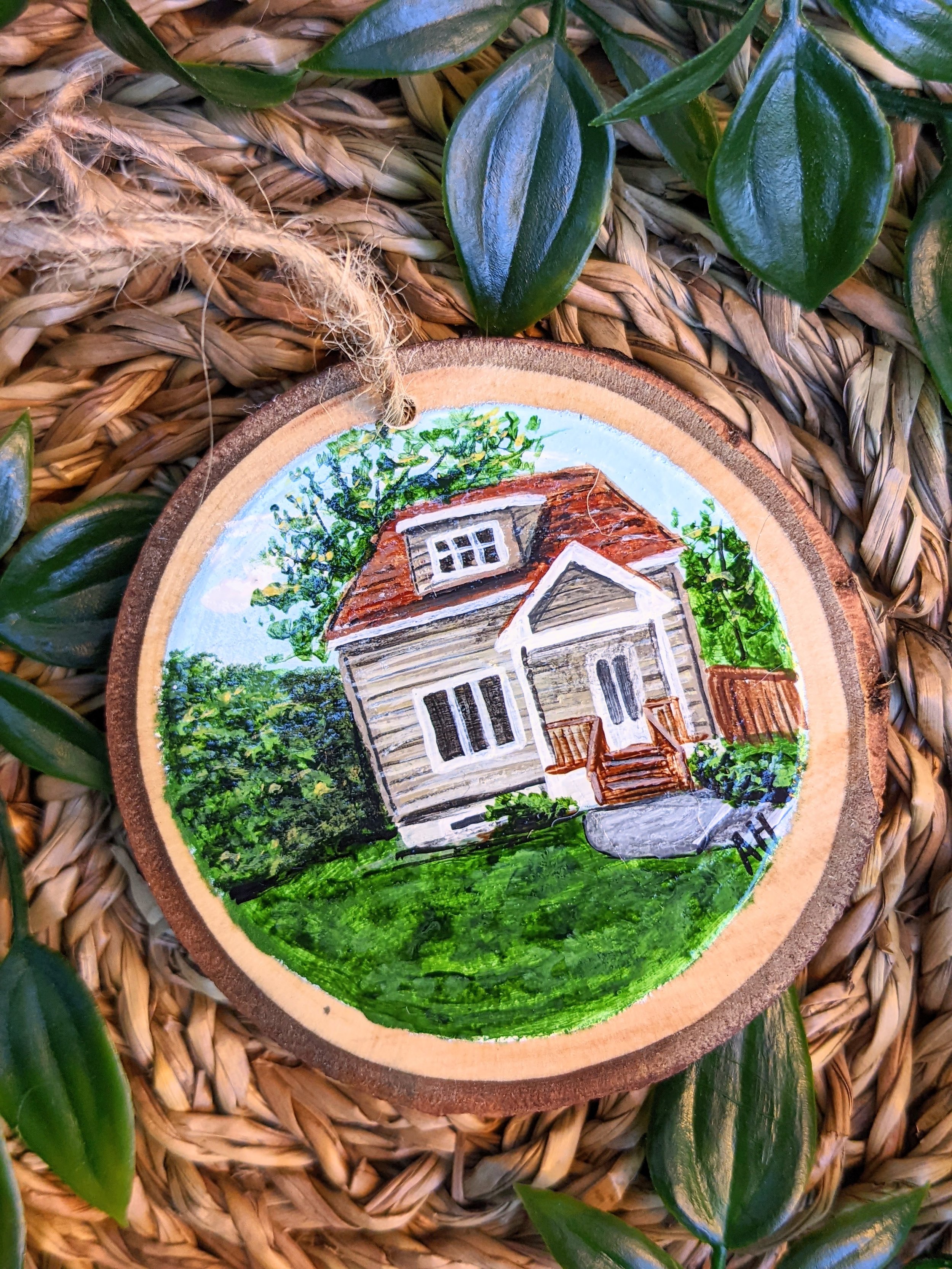Custom hand-painted Christmas ornament featuring a house (2022)