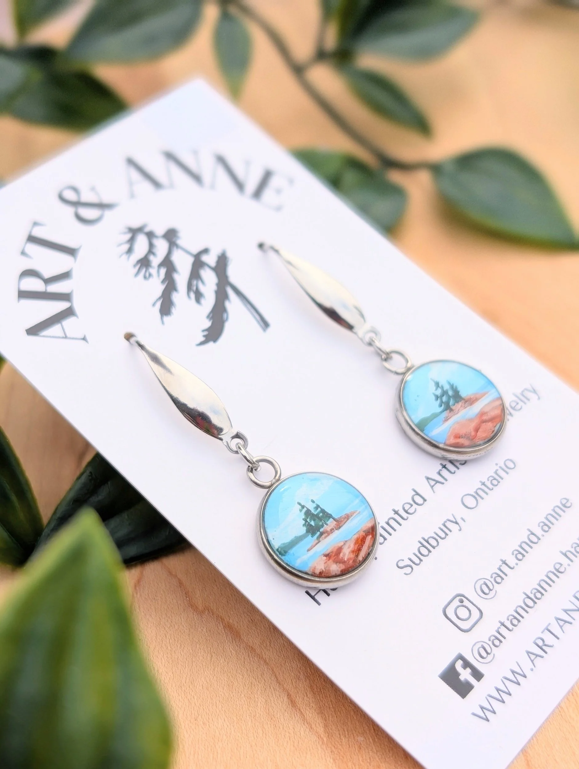 Hand-painted Georgian Bay Earrings - Oval