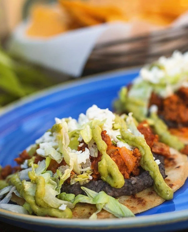 Chef is treating us to traditional Mexican Sopes this weekend with homemade corn tortillas, black bean pur&eacute;e, chorizo &amp; potato, lettuce, queso fresco, and avocado salsa verde. Great to share!⁠
⁠
And this week's featured taco is Spicy Pork 