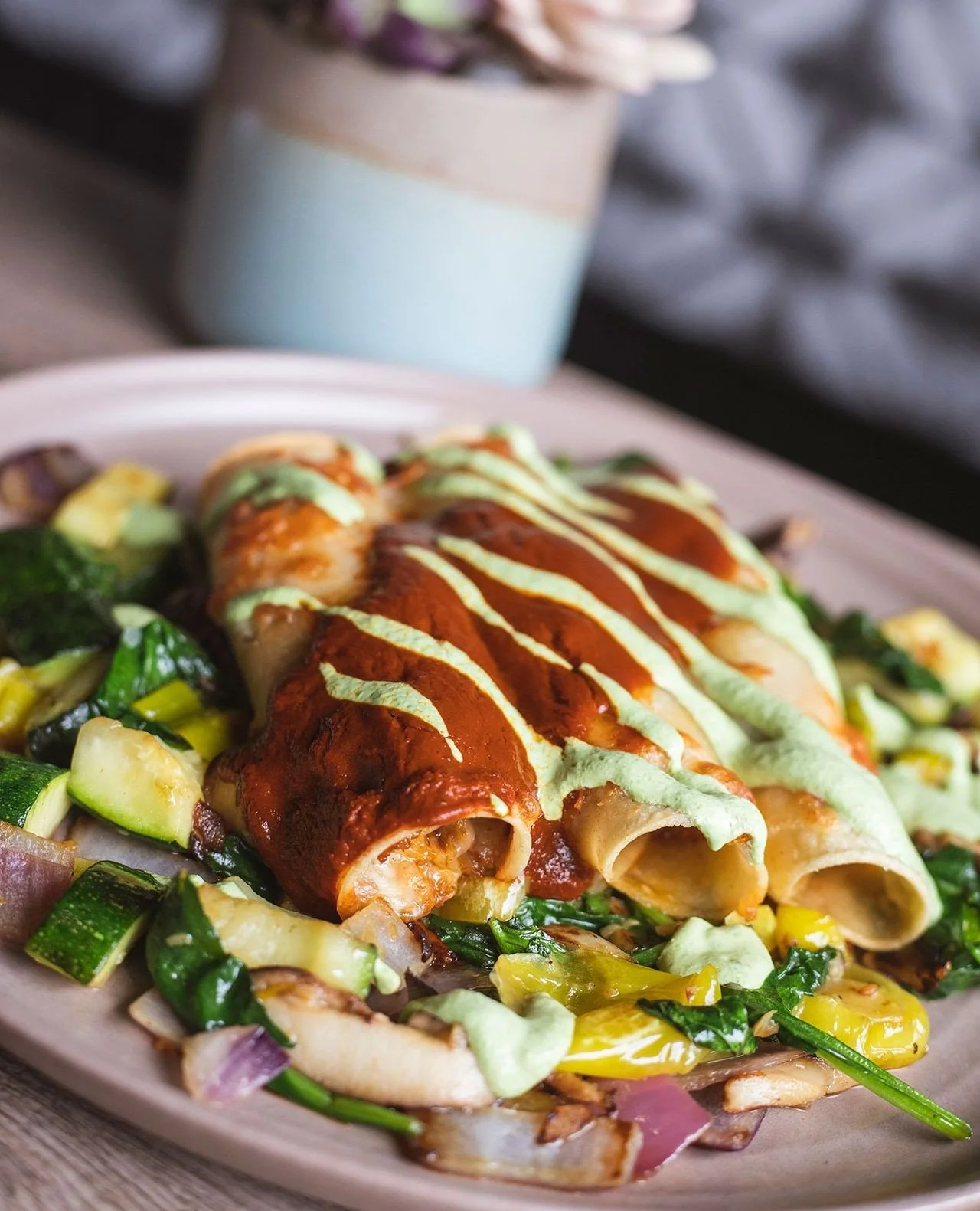 Two chef specials bringing the heat on this Taco Tuesday 🌮🔥⁠
⁠
POKE TACOS &ndash; raw tuna, arugula, fresh pineapple, wasabi aioli⁠
⁠
PORK ENCHILADAS &ndash; rich mole, saut&eacute;ed zucchini, spinach, onion, mushrooms + pepperoncini, finished wit