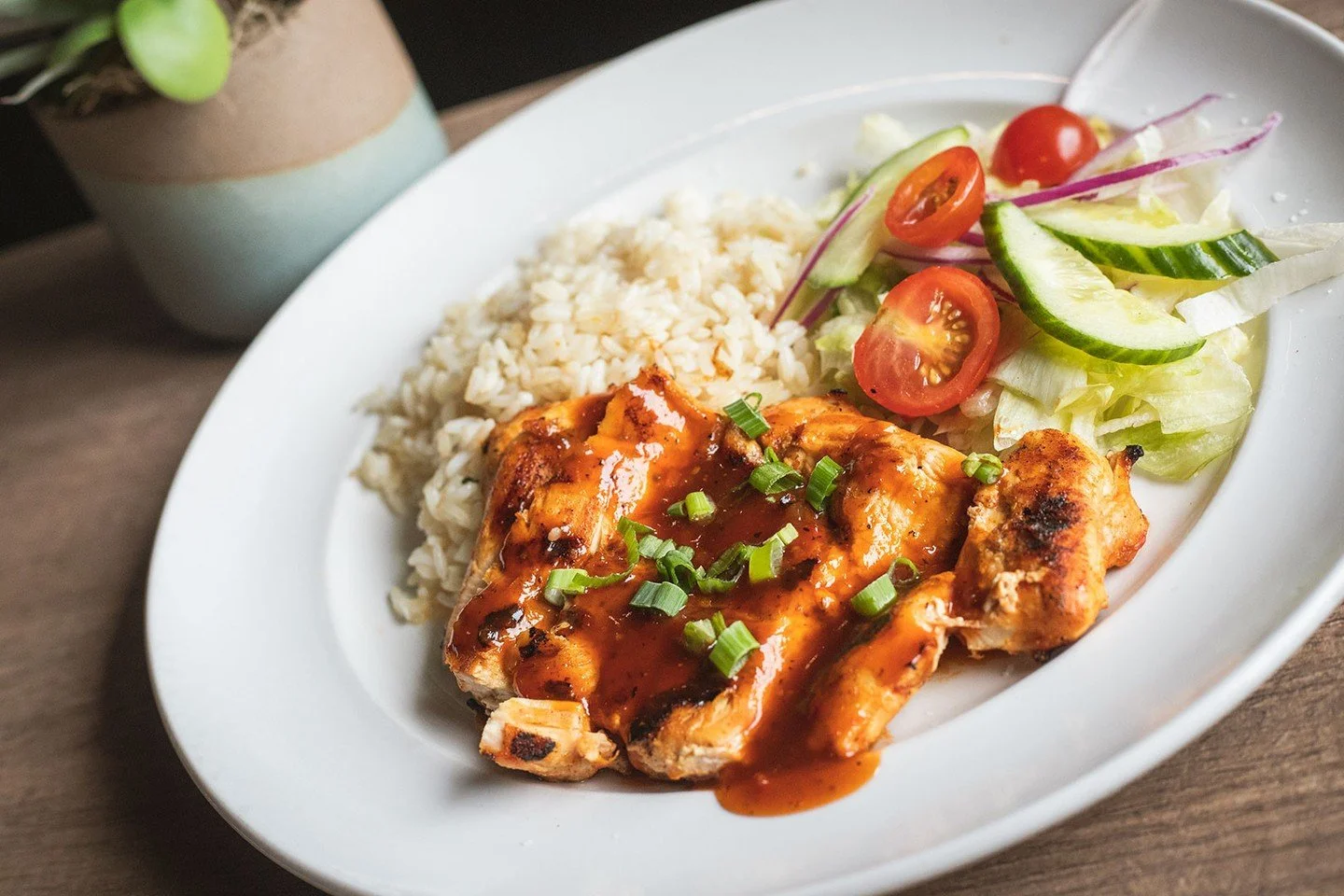 Weekend special, coming in hot. 🔥⁠
⁠
BOURBON CHICKEN⁠
Grilled chicken glazed in a rich bourbon sauce, served with white rice and a fresh garden salad.⁠
⁠
Sweet, savory, and exactly what your weekend plans were missing. ⁠
⁠
Available for a limited ti