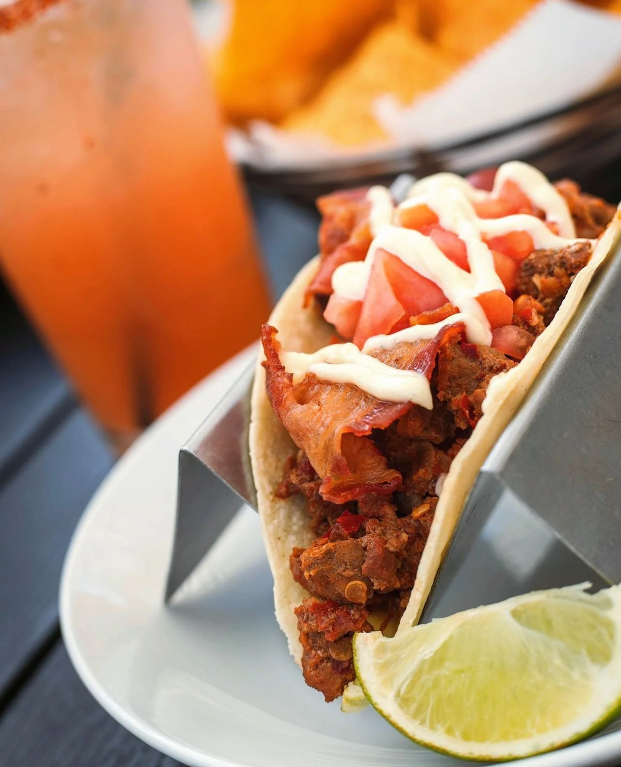 The BLT just got a Mezcal upgrade. Marinated steak, crispy bacon, lettuce, tomato and garlic aioli&mdash;all tucked into a taco. Come hungry. 🌮🥓