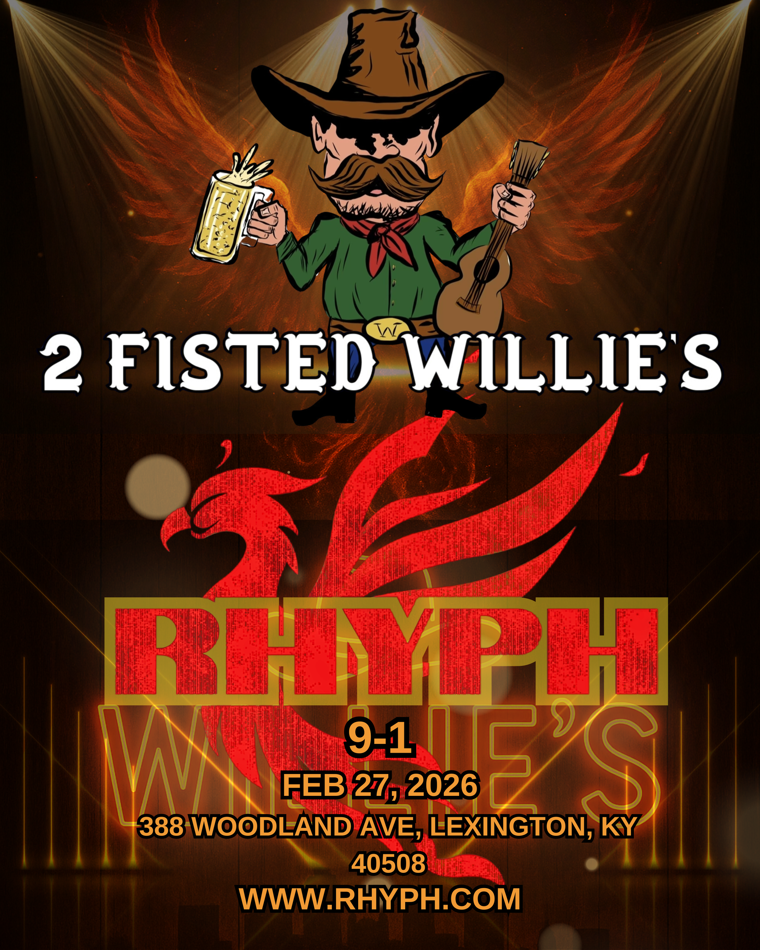 Rhythm Phoenix LIVE at 2 Fisted Willies (Lexington, KY) Fri Feb 27, 2026 (9PM–1AM)