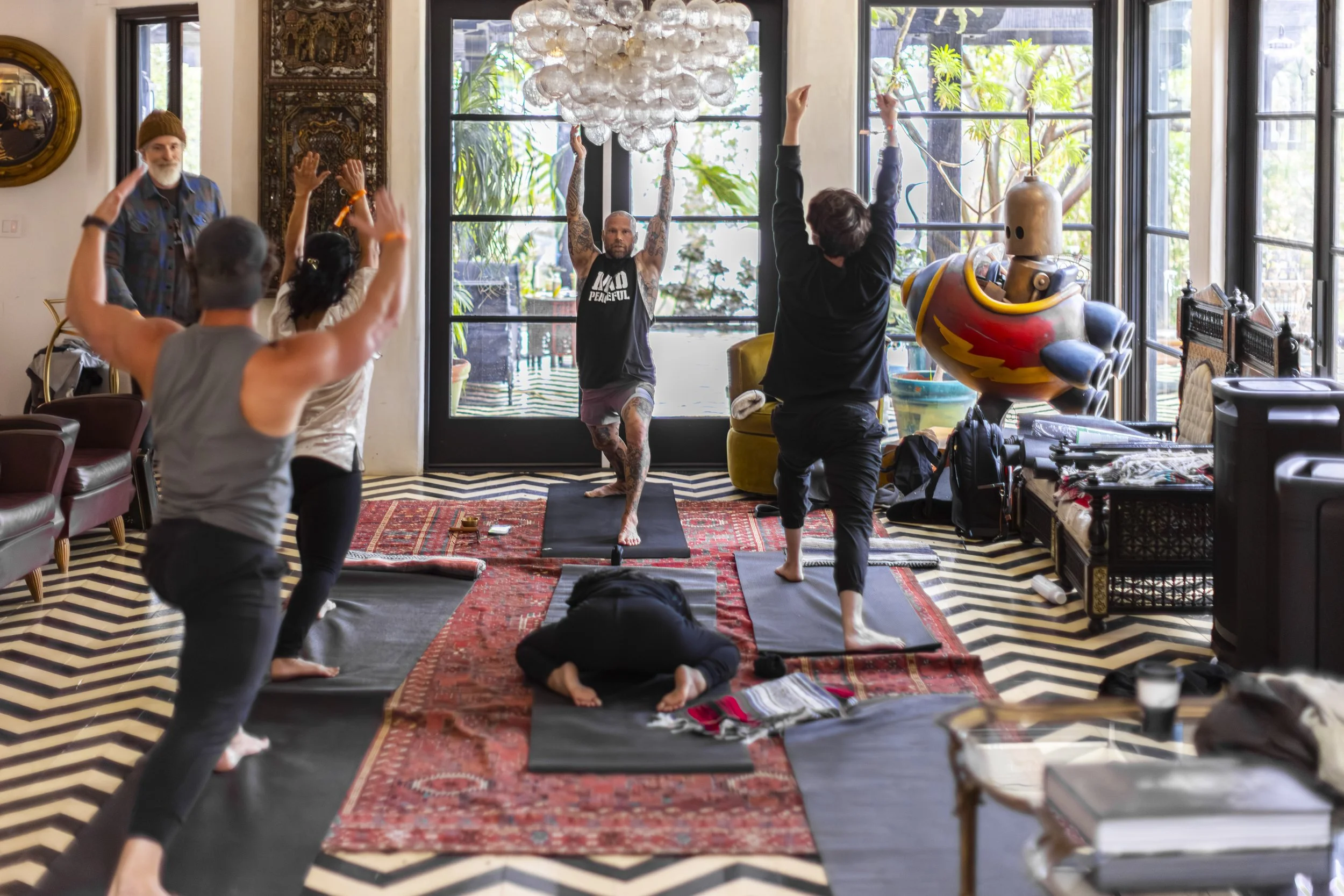 A yoga class offered to the creators in the Great House.  