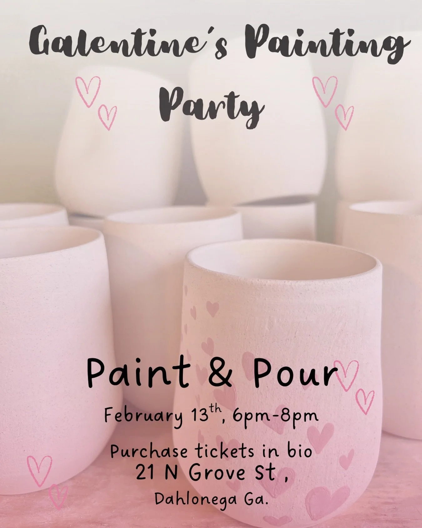 Galentine&rsquo;s plans = MADE 💘🎨 Call your girls and join us for a Galentine&rsquo;s Paint &amp; Pour night! Customize your own pottery cup, sip, laugh, and make memories 🥂 Tickets in the link in bio!