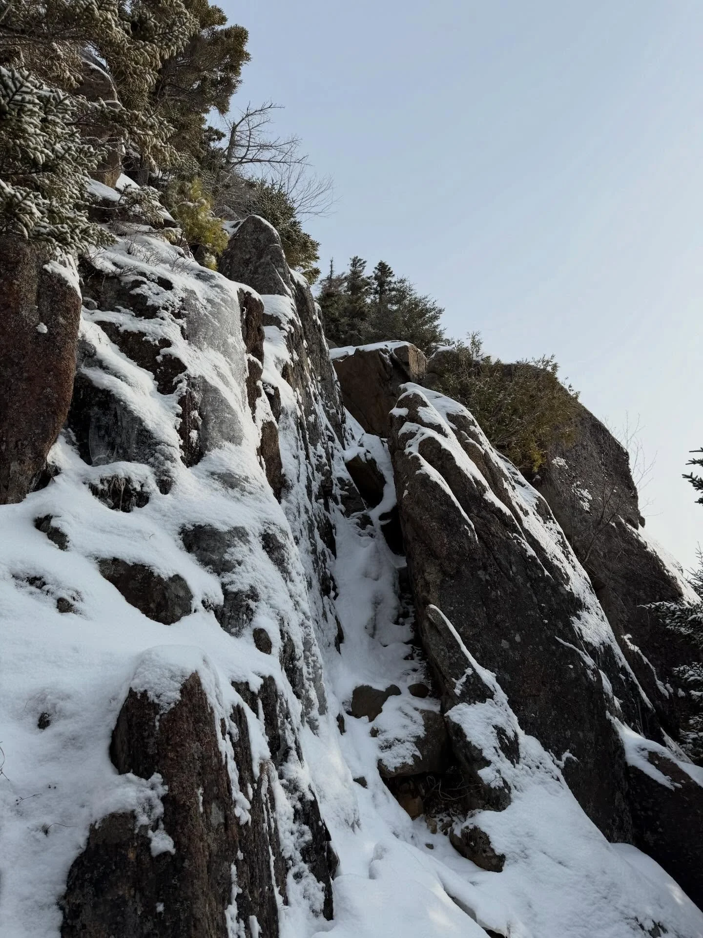 She did it! Three years in the making and after thwarted winter attempts, Karen summited Catamount Mountain to complete her winter round of the @lakeplacid9er challenge! 🥳 🏔️ Fresh snow helped a ton to cover the glare ice underneath, but our spikes