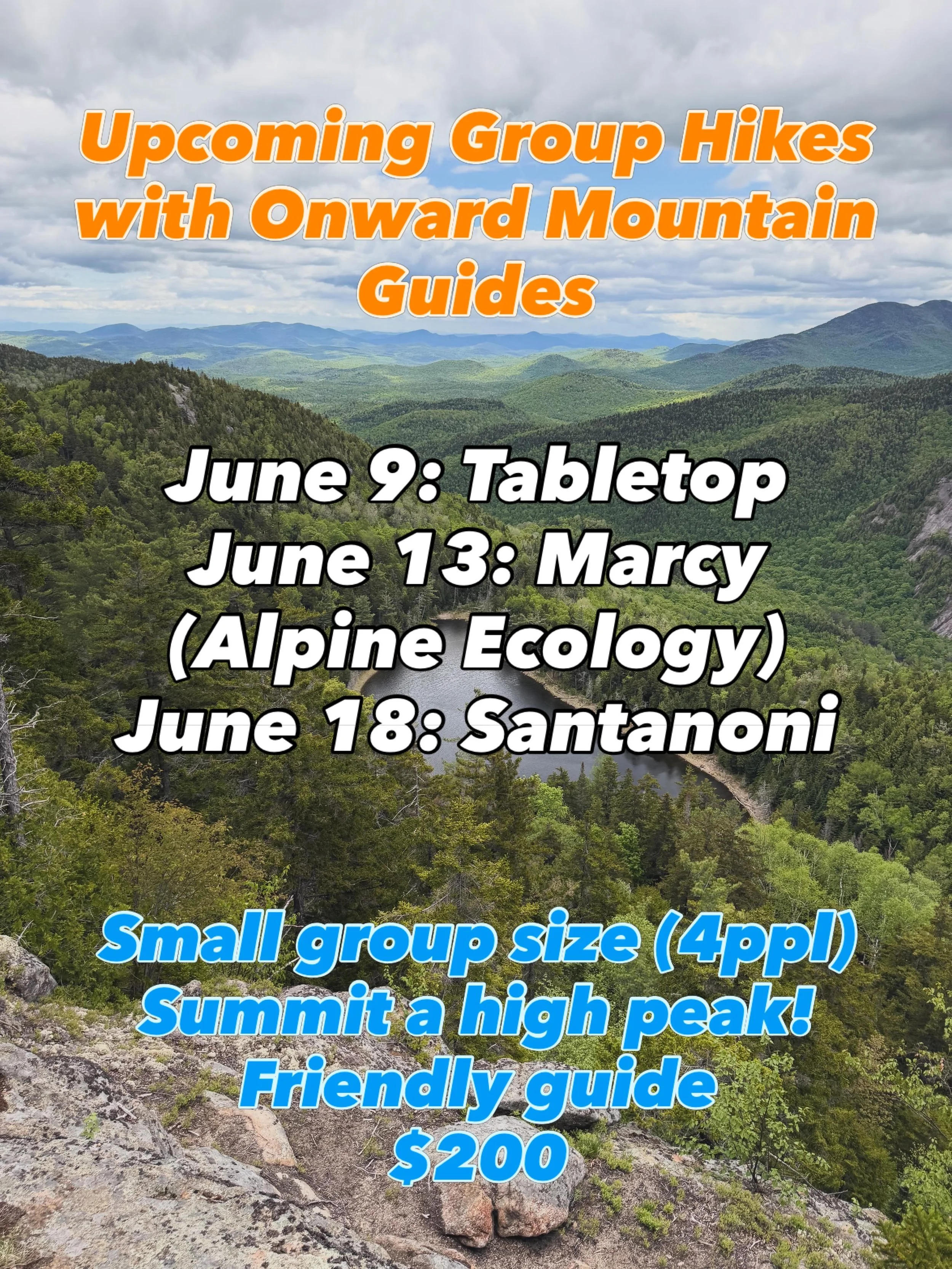 Aspiring 46ers and anyone looking for a fun group experience to summit an ADK high peak, these hikes are for you! Join an OMG expert guide for a focused, educational day on the trail aiming for one of the high peaks. Our small group size keeps things