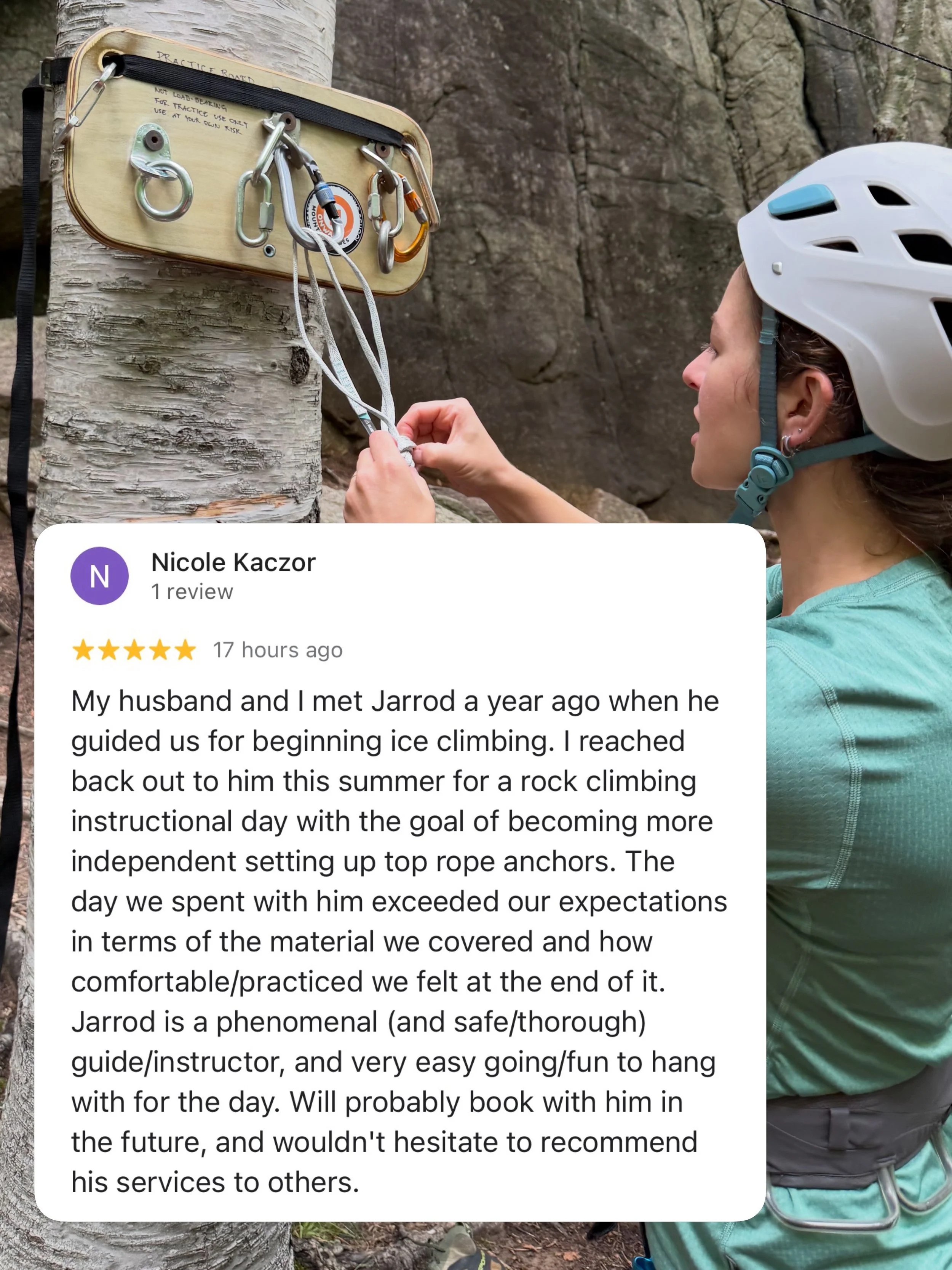 We LOVE teaching climber independence! Want to move beyond the gym and be able to set up your own top ropes, place trad gear, and move into leading? We can help with personalized instruction. Book your own private session with our licensed guide!
