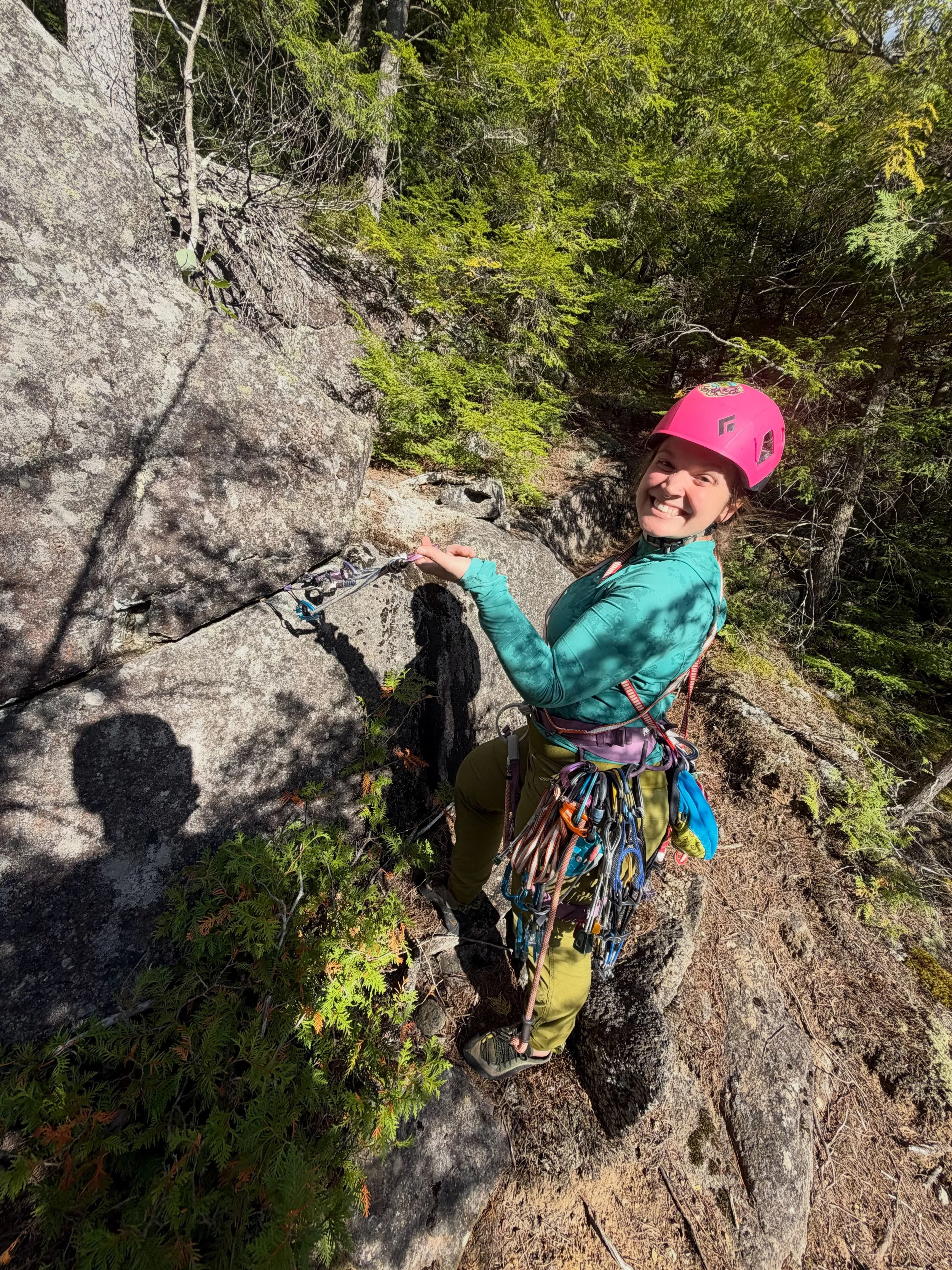 What a joy to work with friends! Brittany booked a personal instruction day to firm up a bunch of climbing skills so that she can be an even better mentor for her friends. We ran drills on building efficient trad anchors, setting up top ropes while m