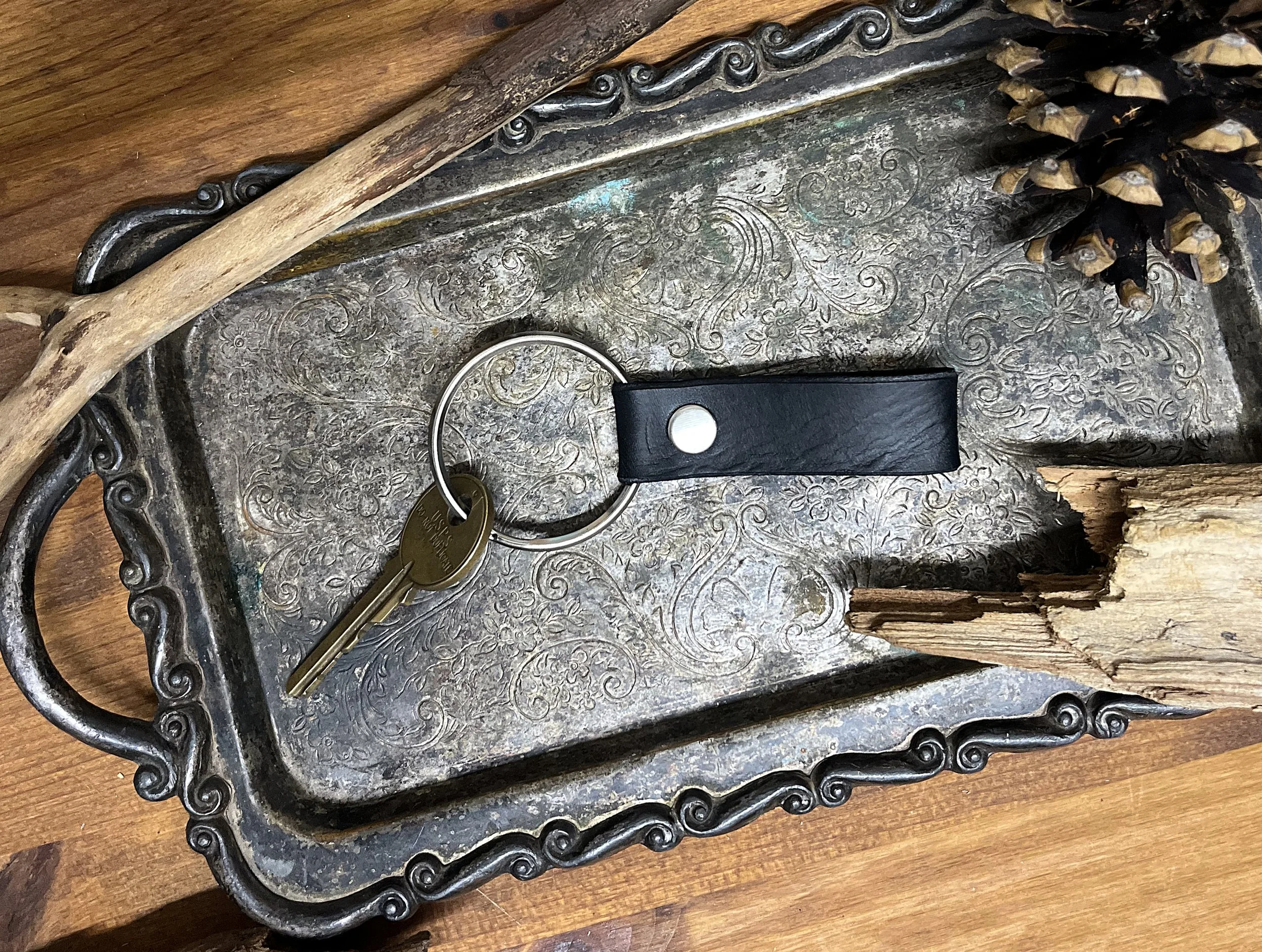 Oversided Key Ring with Leather Fob - Dressage