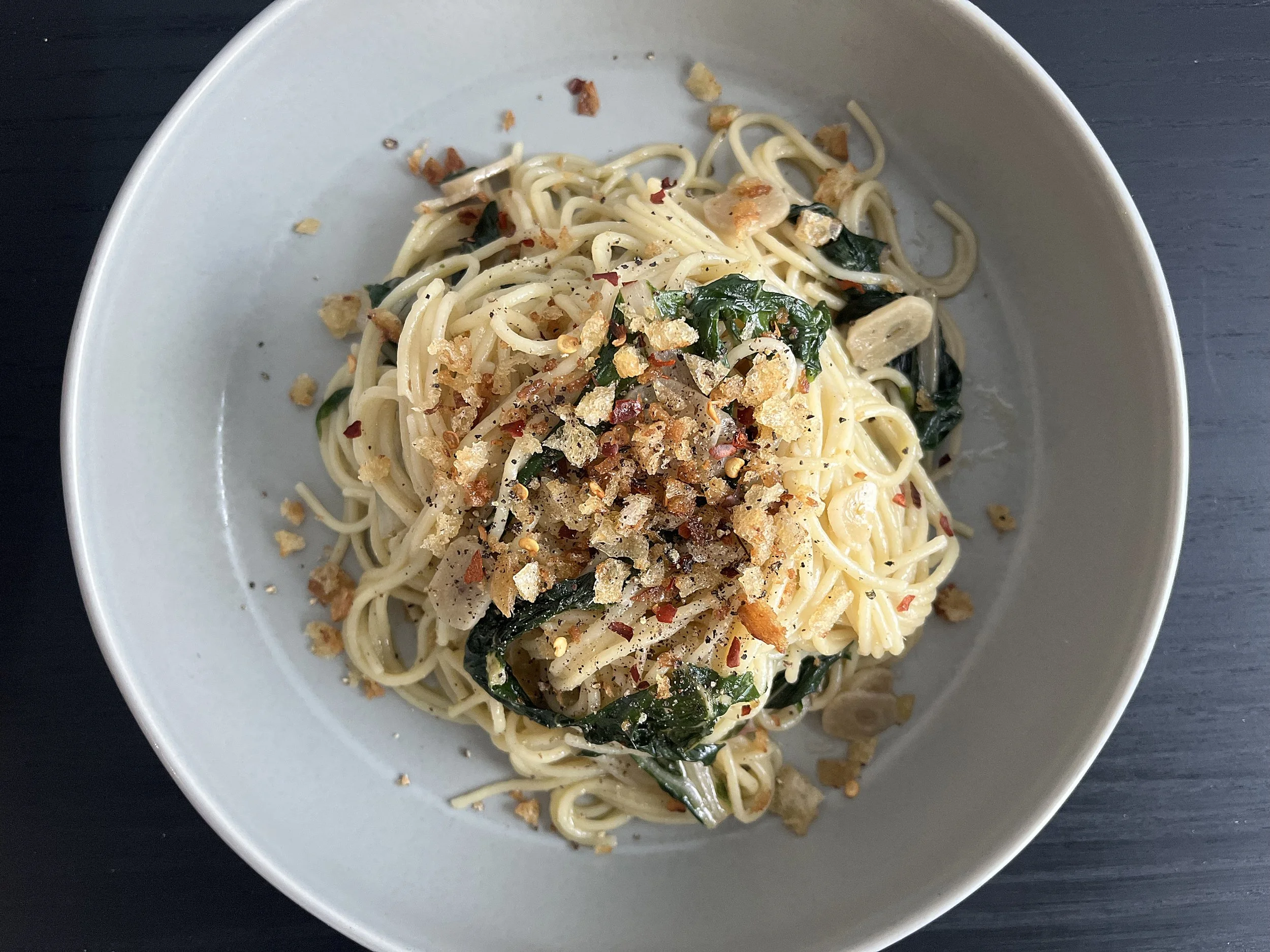 Pasta with Anchovies, Swiss Chard