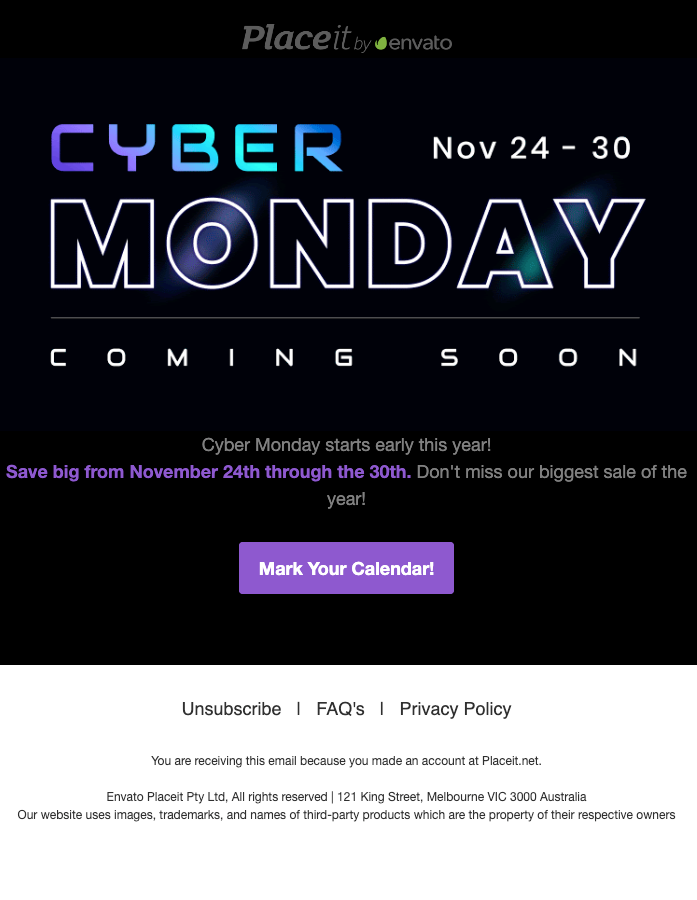 Cyber Monday Sale Announcement Email
