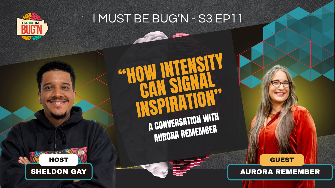 Sheldon, a Black man in a black hoodie with crossed arms is on the left with Aurora, a woman with long hair and glasses on the right in an burnt orange blouse.