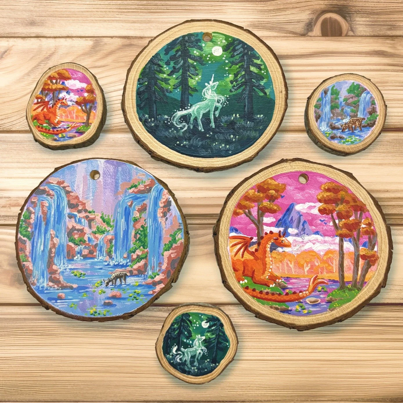 Working on some new fantasy miniatures for this weekends markets! #unicorns #dragons and and serene waterfall landscapes. #handpainted timber magnets and matching necklace pendants. 

Catch me this weekend at the Tea Tree Gully Winter Warmers Market 