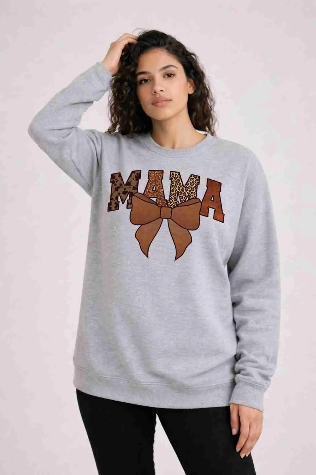 Leopard Glitter Leather Bow Mama Sweater