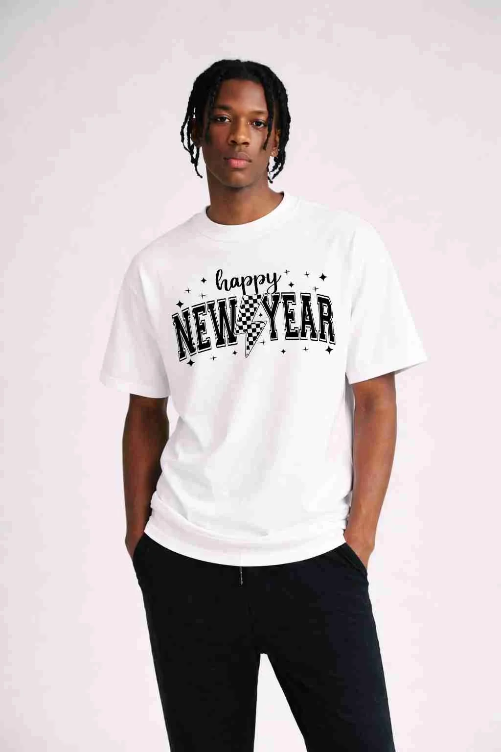 Happy New Year Checkered Bolt T-Shirt