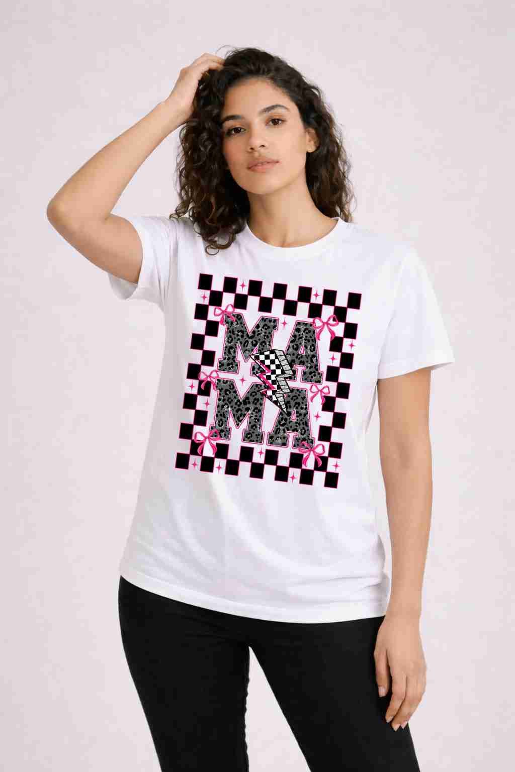 Checkered Pink Mama T-shirt