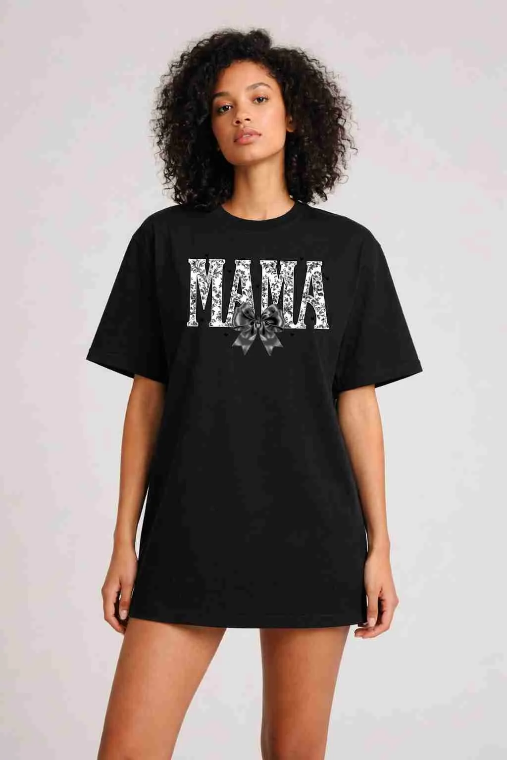Black White Floral Bow MAMA T-shirt