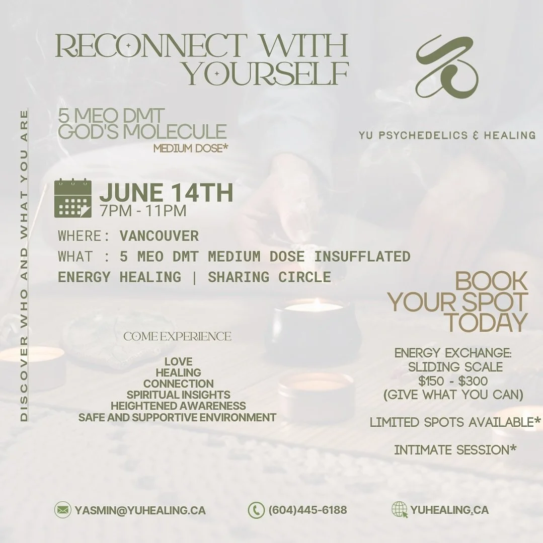 Experience Profound Transformation with 5-MeO-DMT 🐸🪶

Are you ready to break free from negative patterns and experience deep spiritual insights? Join our upcoming 5-MeO-DMT ceremony and discover a journey of profound emotional healing and connectio