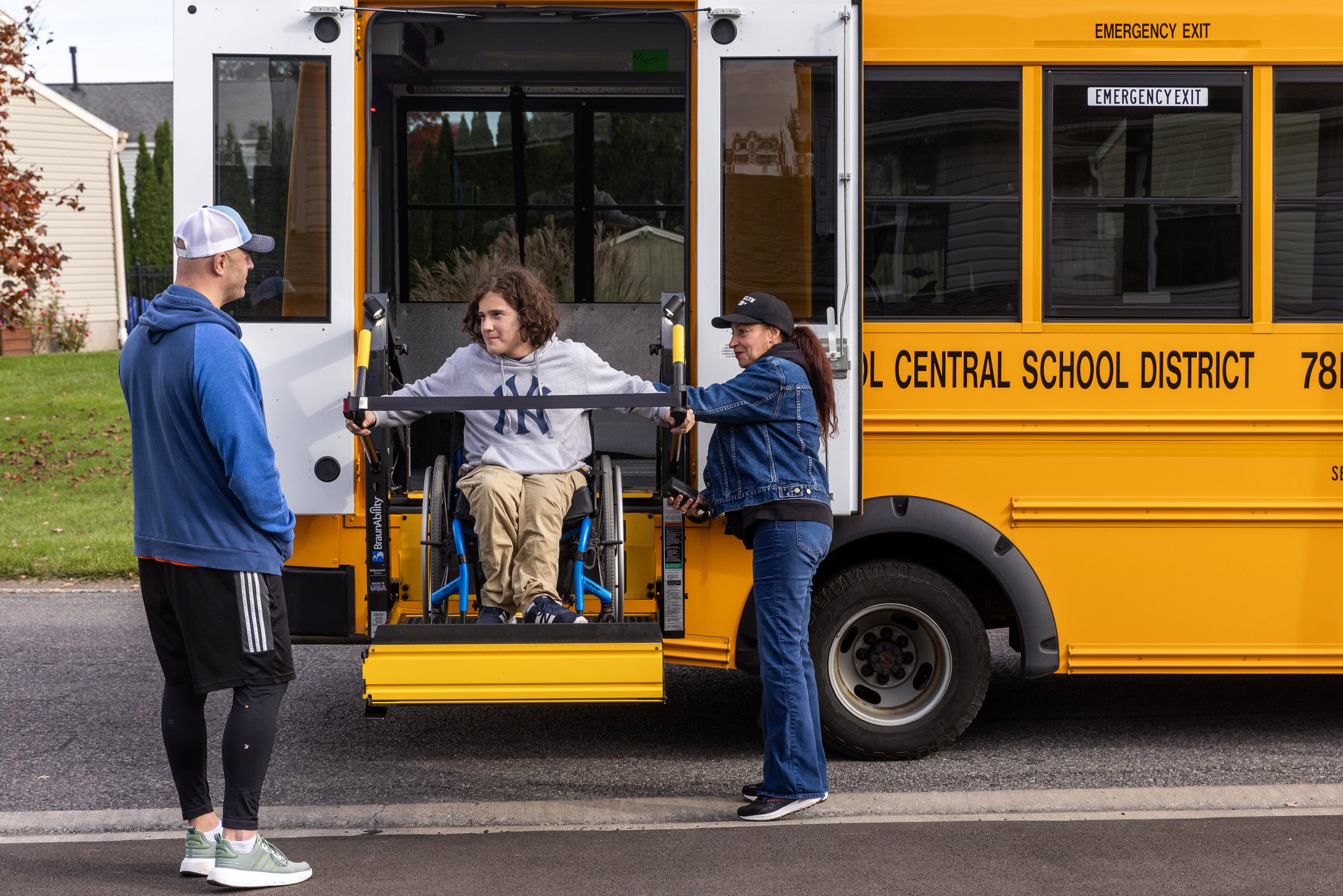 Jamie waits for Myles to get home from school so they can leave for their tournament in Albany.
Playing on the same team has deepened their already strong bond. Whether traveling across the Northeast for games or teaming up to score goals, hockey ha