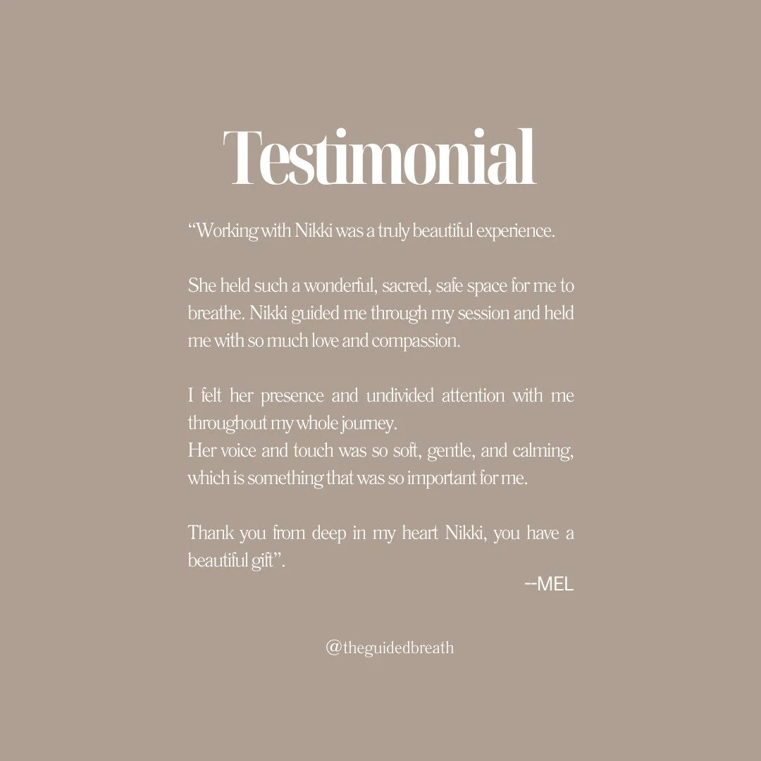 BREATHWORK WITH HEART: A JOURNEY OF TRANSFORMATION

When we choose to breathe with intention, the body responds in ways words can barely capture.

Here's what Mel shared about her experience:

&quot;Working with Nikki was a truly beautiful experience
