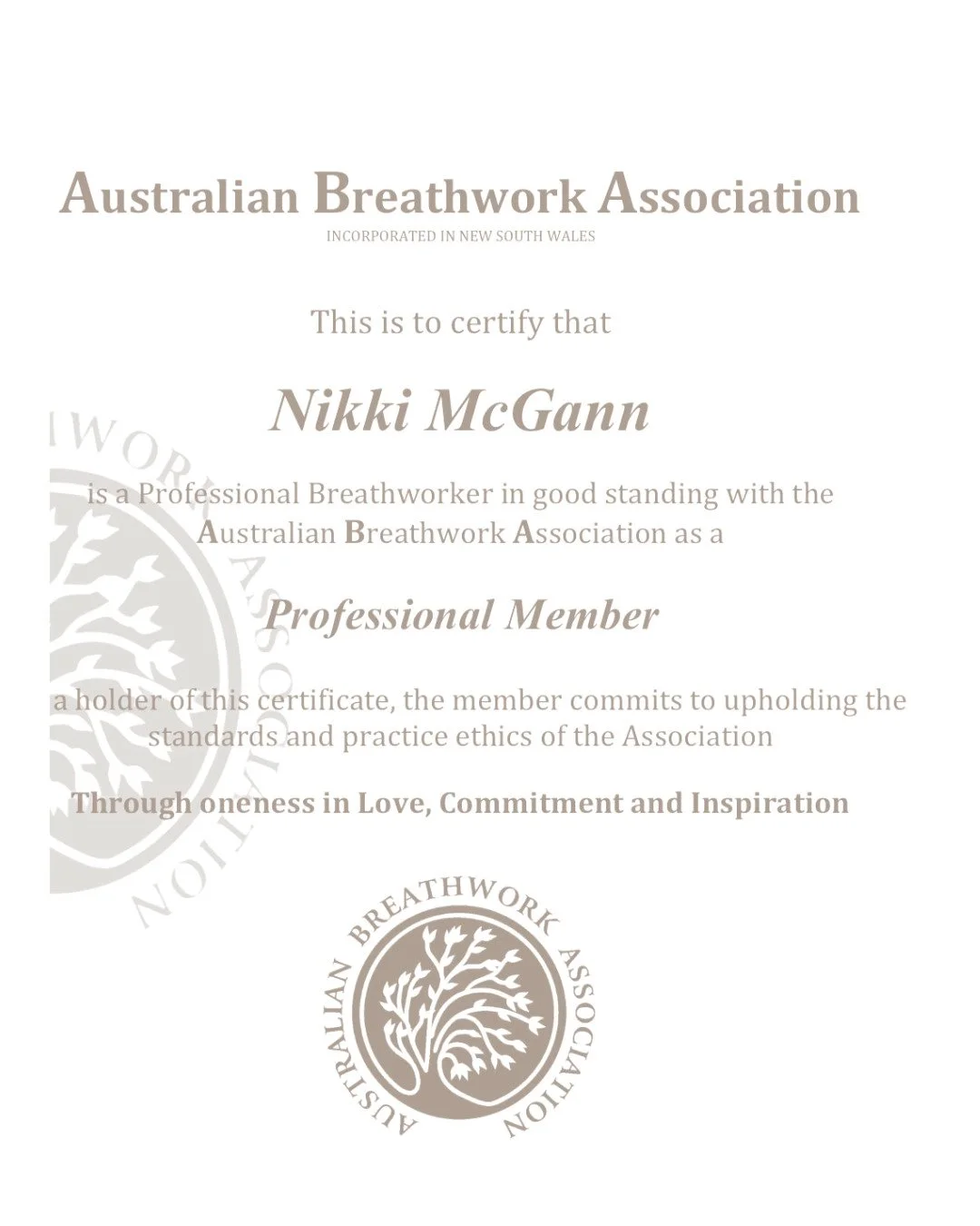 I&rsquo;m now an Accredited Practitioner with the Australian Breathwork Association (ABA).

The ABA&rsquo;s requirements and guidelines are aligned with International Standards, adapted from the Global Professional Breathwork Association&mdash;someth