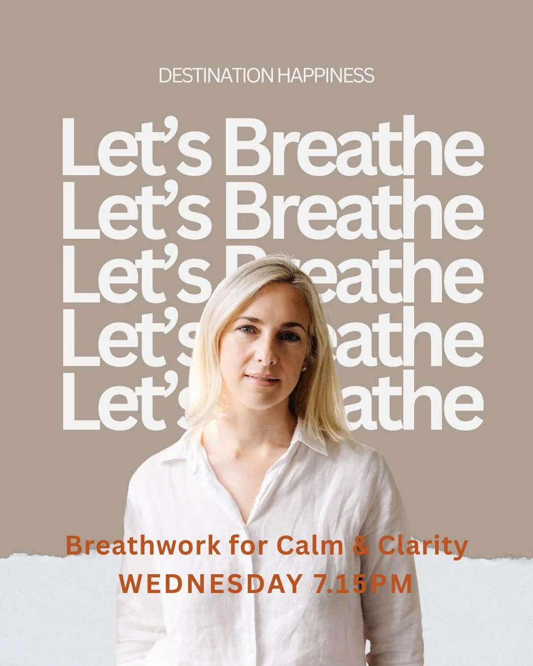 Feeling the pressure of the week building?

Join me each week at @destination_happiness_studio for a guided Breathwork for Calm &amp; Clarity session &mdash; a space to slow down, reset, and reconnect with your body.

This class uses gentle, function