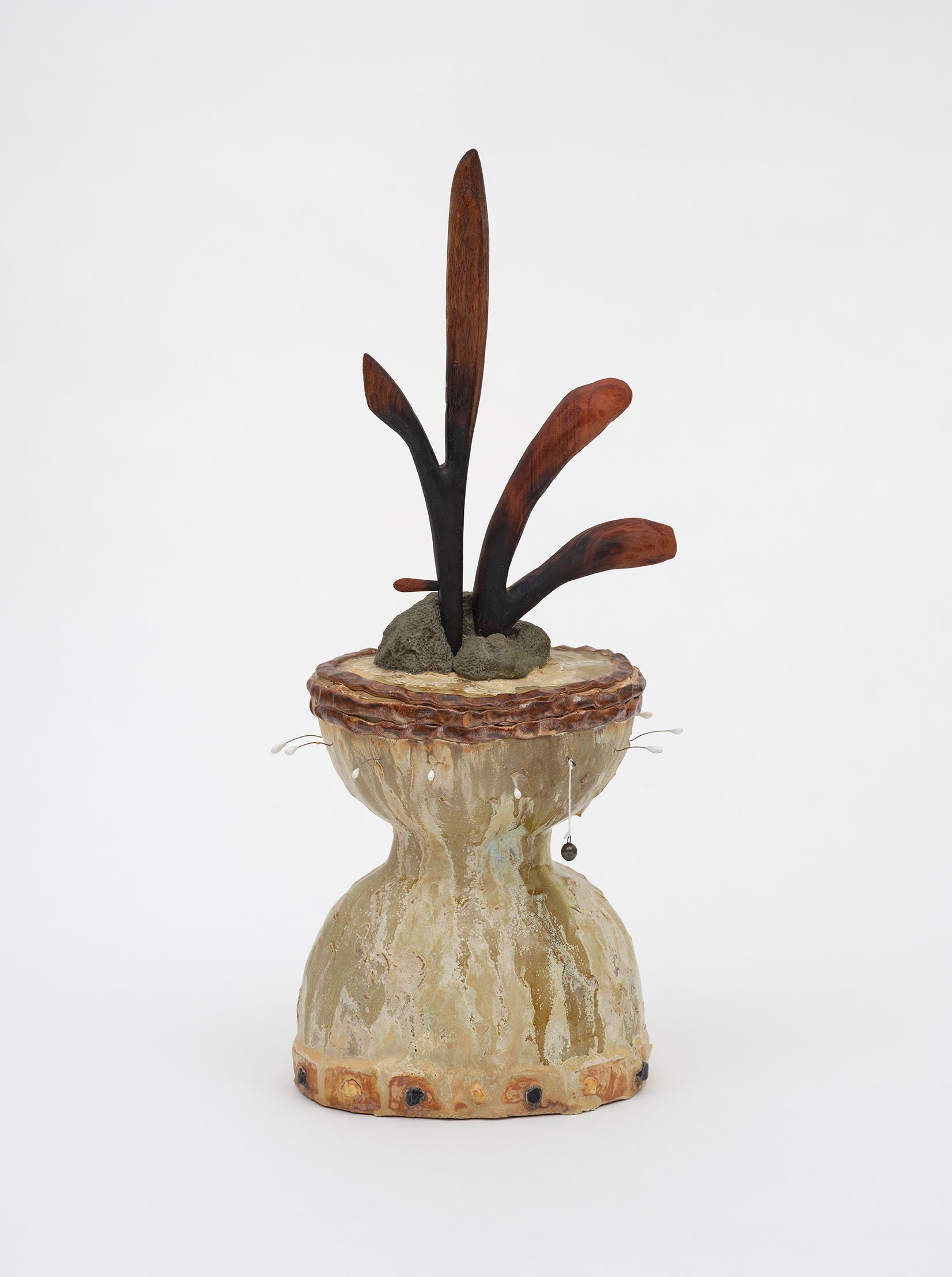 Josh Cloud Ochre Sprout, 2026 Ceramic, black walnut, redwood, nichrome wire, and Apoxie sculpt 20 x 7 1/2 x 6 in 50.8 x 19.1 x 15.2 cm (JCL26.011)