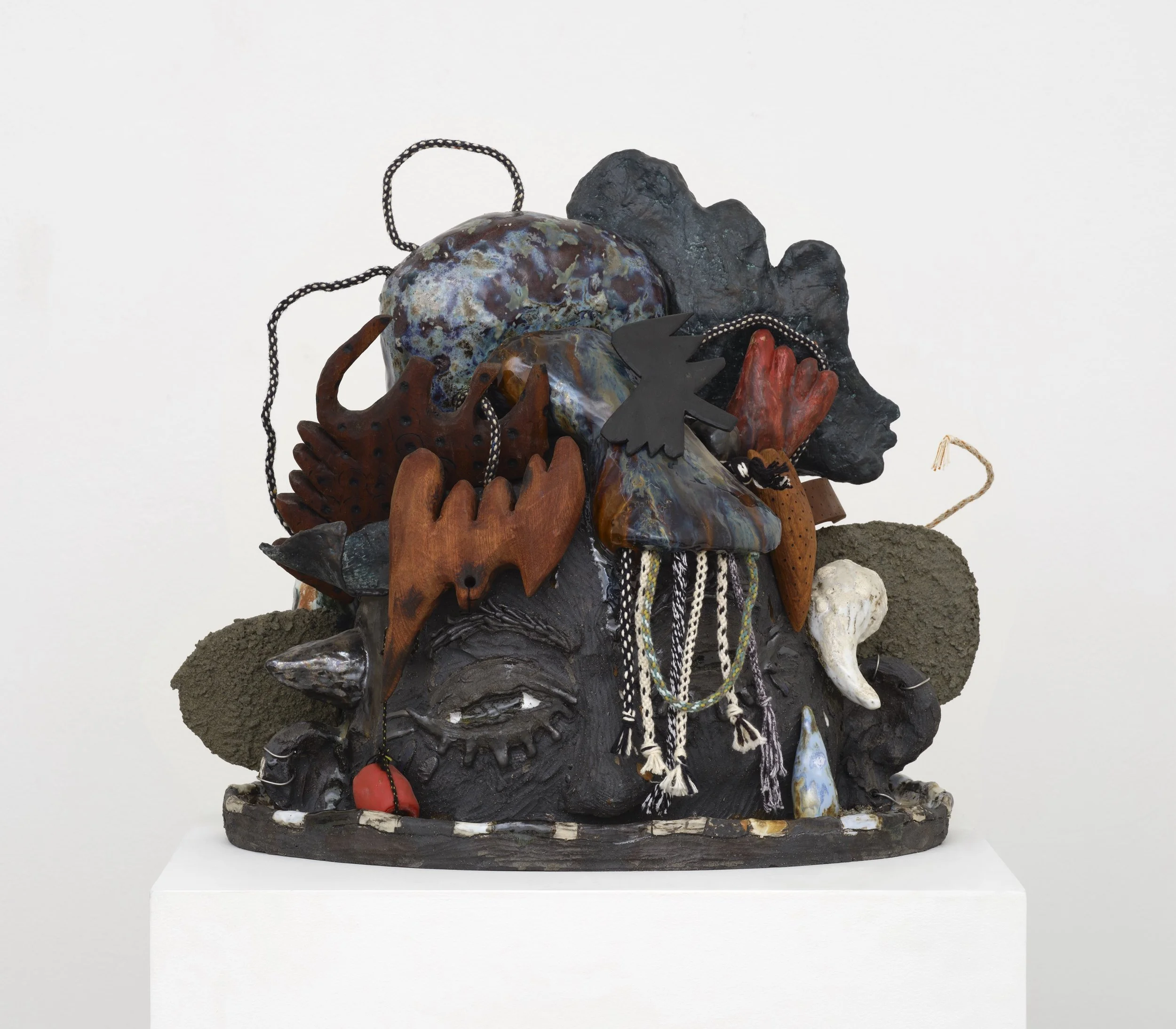 Josh Cloud
 Bearing , 2024
Ceramic, mahogany, teak, granite, plaster, cotton chord, wire, bronze resin coating
21 x 25 x 14 1/2 in
53.3 x 63.5 x 36.8 cm
(JCL24.005)