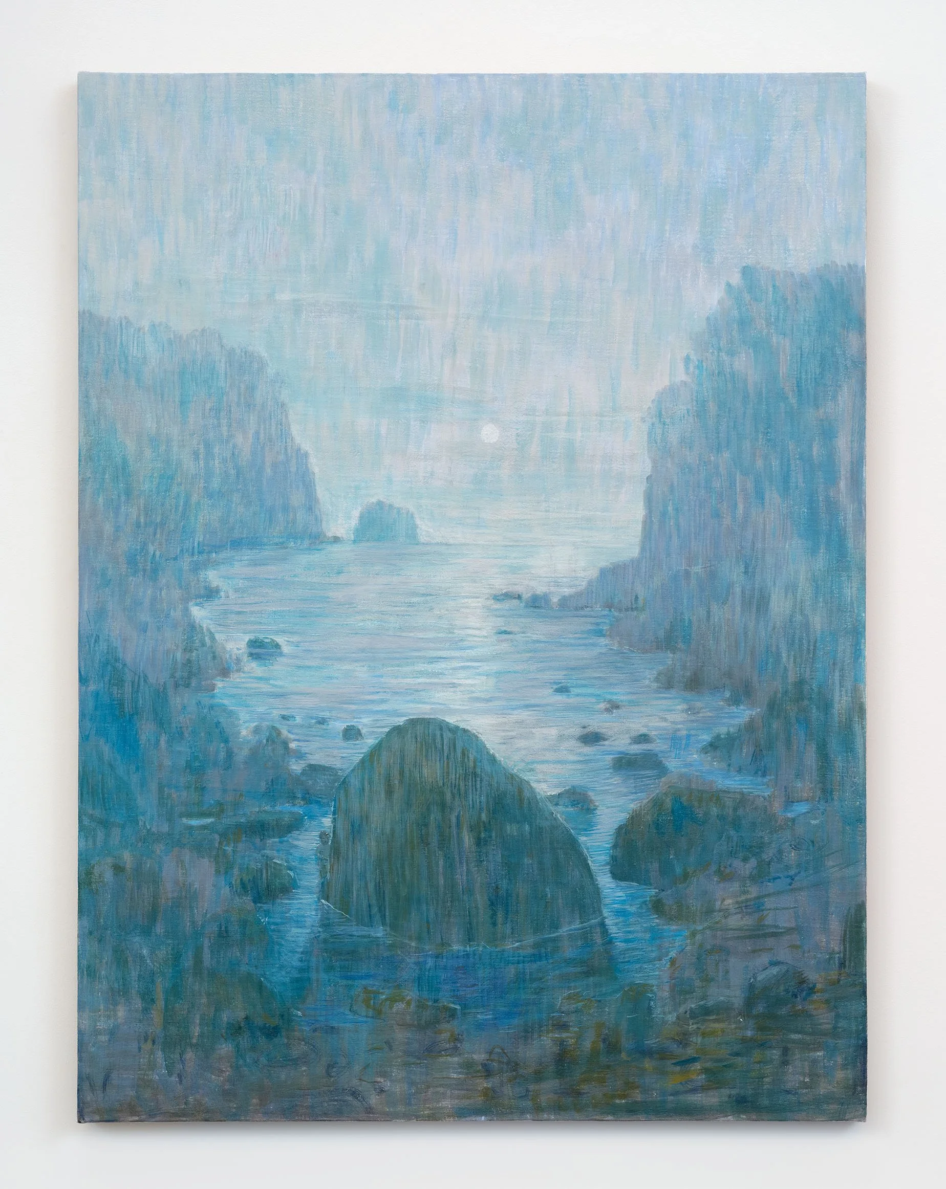 Mason Owens skinny dipping between the sun and a very big rock, 2025 egg tempera on panel 48 x 36 in 121.9 x 91.4 cm